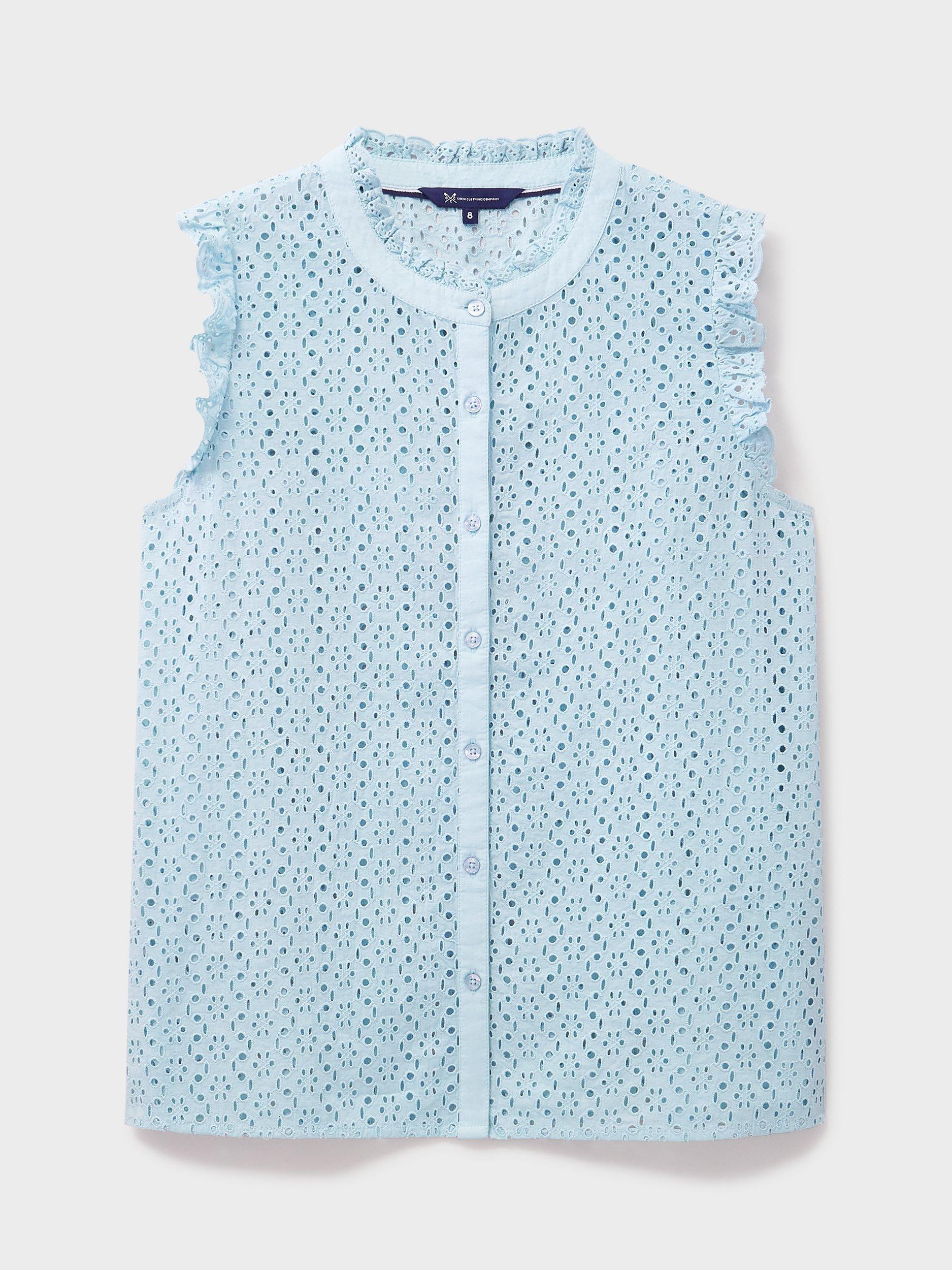 Product image 5 of 5, which shows Crew Clothing Neve Broderie Anglaise Top, Light Blue, 6
