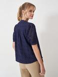 Crew Clothing Gabriella Crew Neck Broderie Blouse, Navy Blue