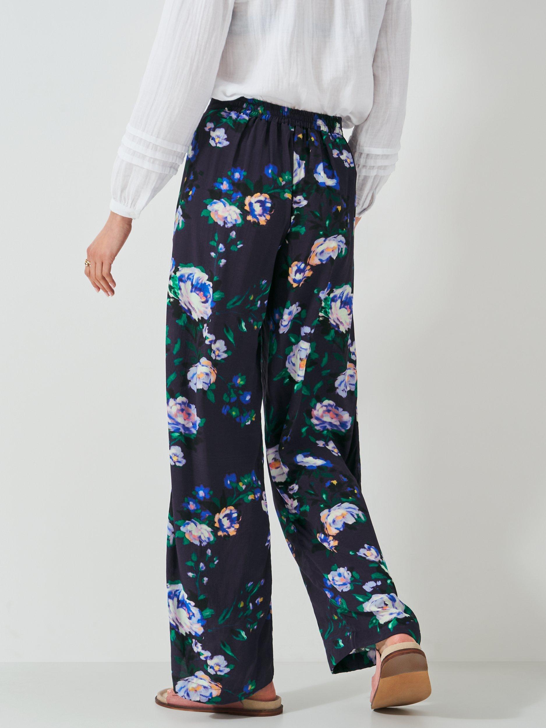 Product image 3 of 5, which shows Crew Clothing Dion Barge Floral Trousers, Blue, 6