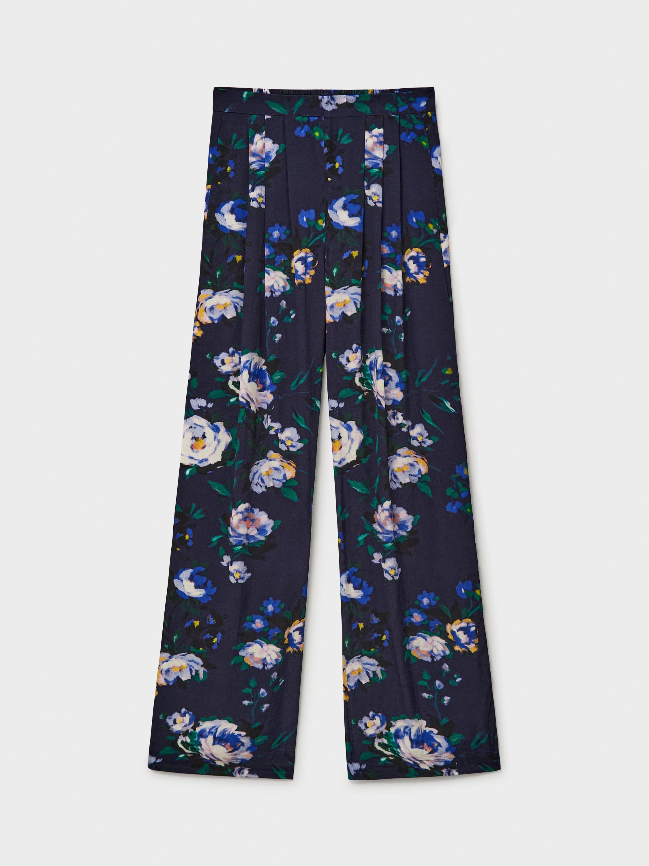 Product image 5 of 5, which shows Crew Clothing Dion Barge Floral Trousers, Blue, 6
