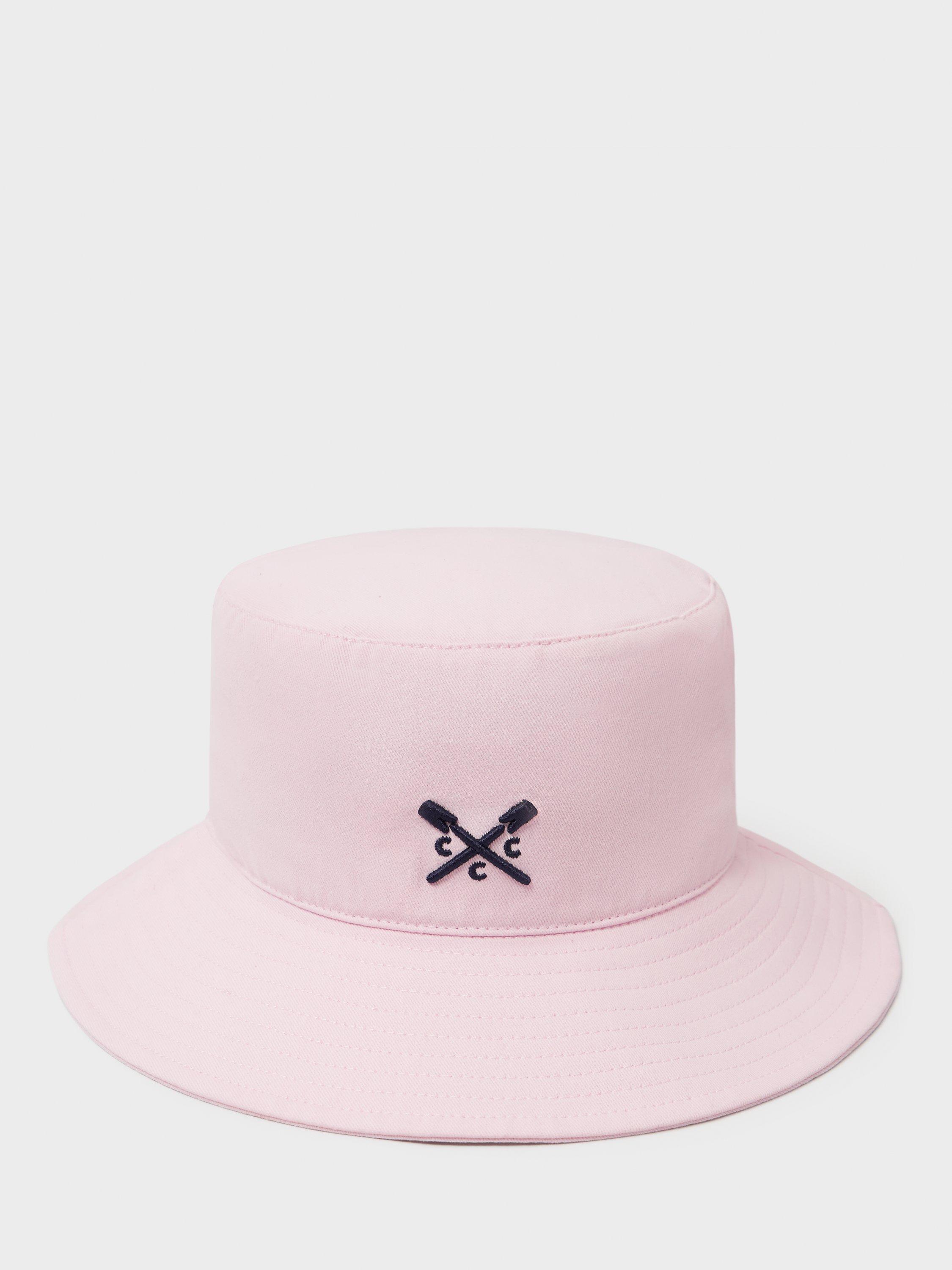 Product image 2 of 3, which shows Crew Clothing Embroidered Logo Bucket Hat, Pastel Pink