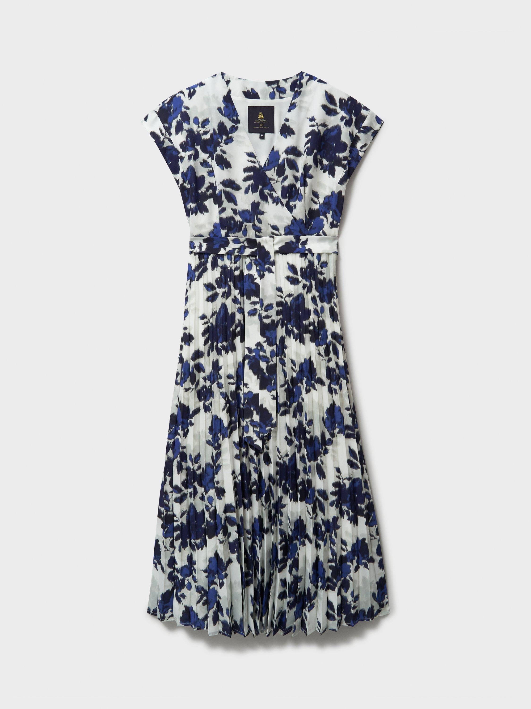 Product image 6 of 6, which shows Crew Clothing Floral Wrap Pleat Dress, Navy Blue, 6