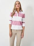 Crew Clothing Long Sleeve Stripe Rugby Shirt, Pink/White