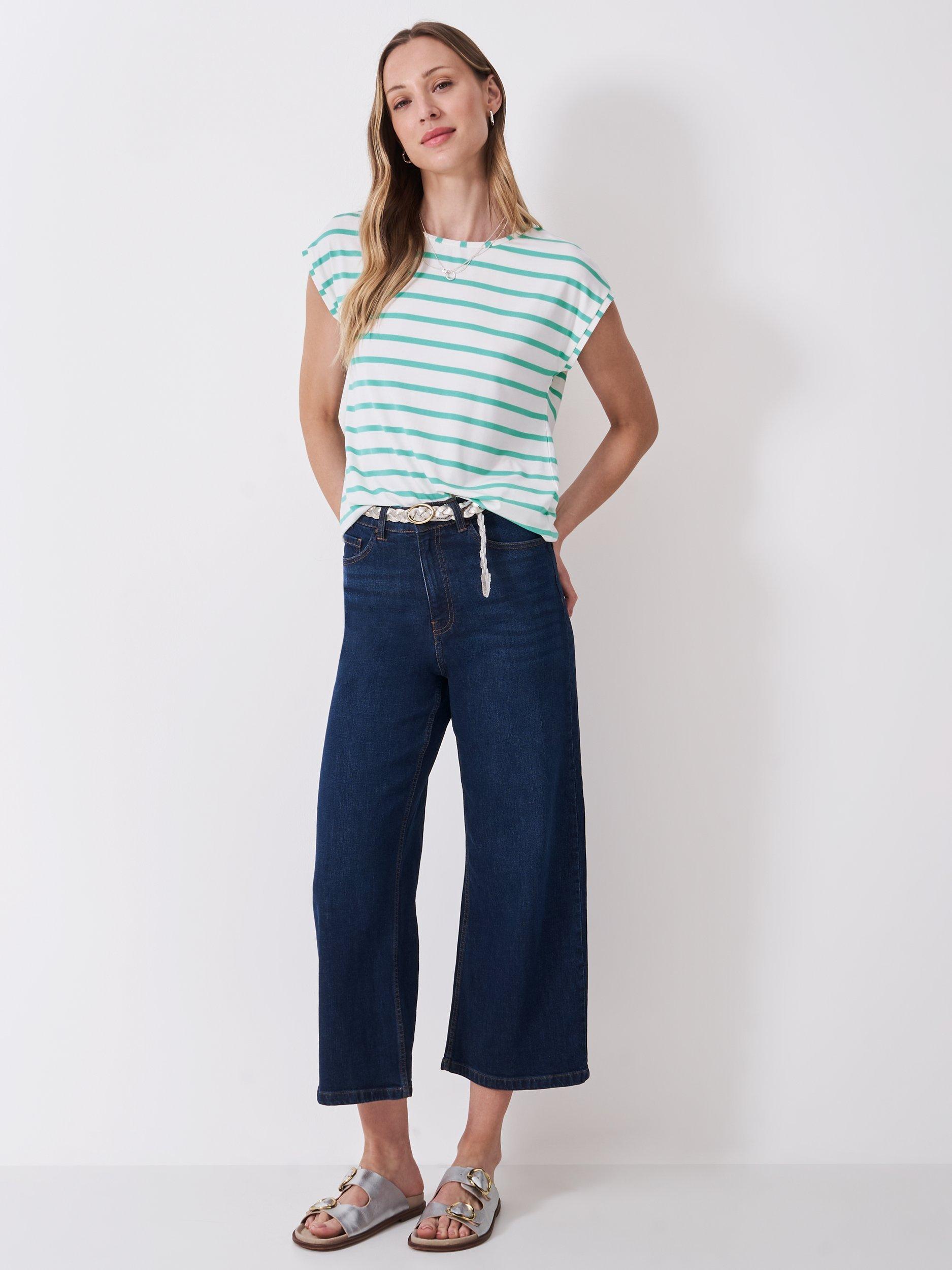 Product image 3 of 5, which shows Crew Clothing Ruby Stripe T-Shirt, Blue/White, 6