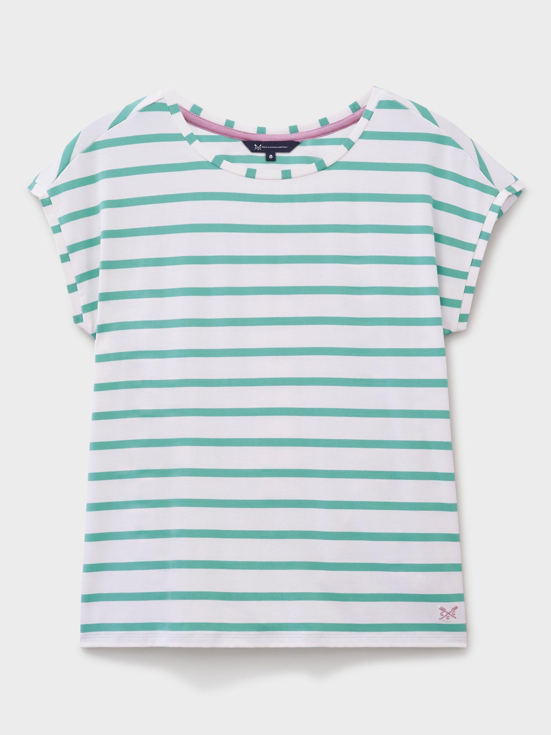 Product image 5 of 5, which shows Crew Clothing Ruby Stripe T-Shirt, Blue/White, 6