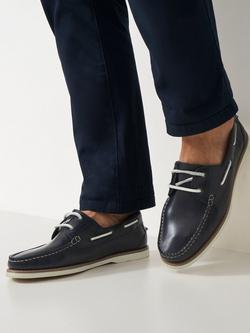 Crew Clothing Leather Lace Up Deck Shoes, Navy - view 2, Navy