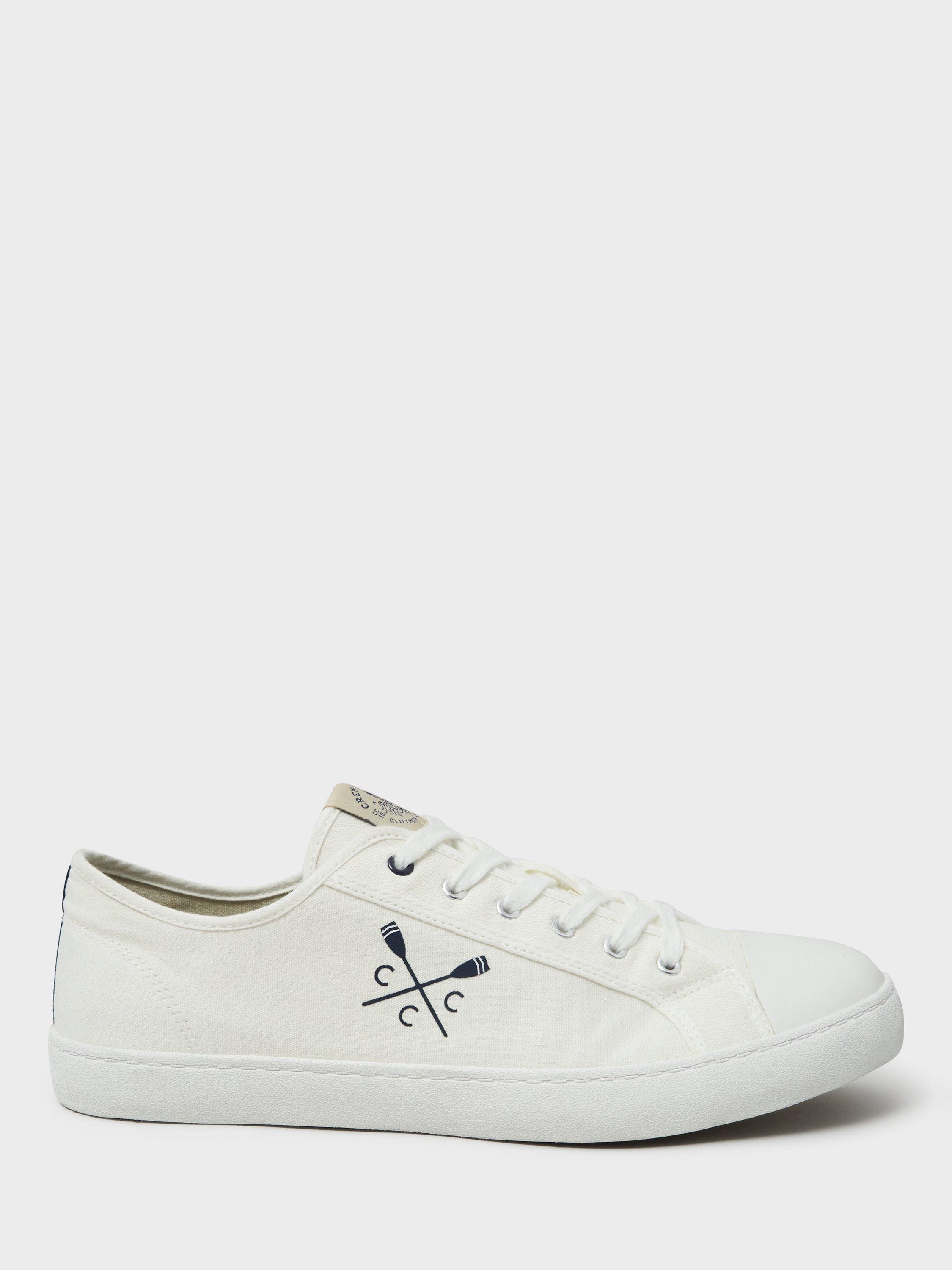 Product image 1 of 4, which shows Crew Clothing Canvas Lace Up Trainers, White, 7