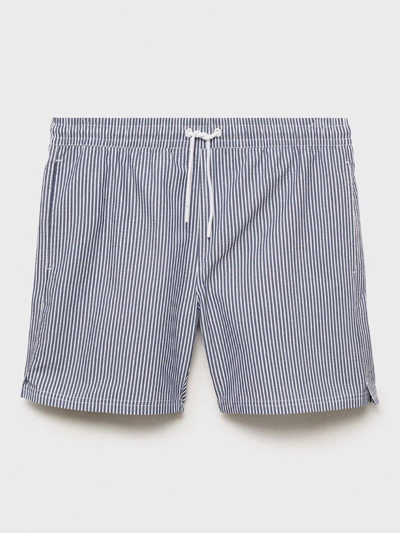 Product image 1 of 3, which shows Mango Stripe Seersucker Swim Trunks, Navy, XS
