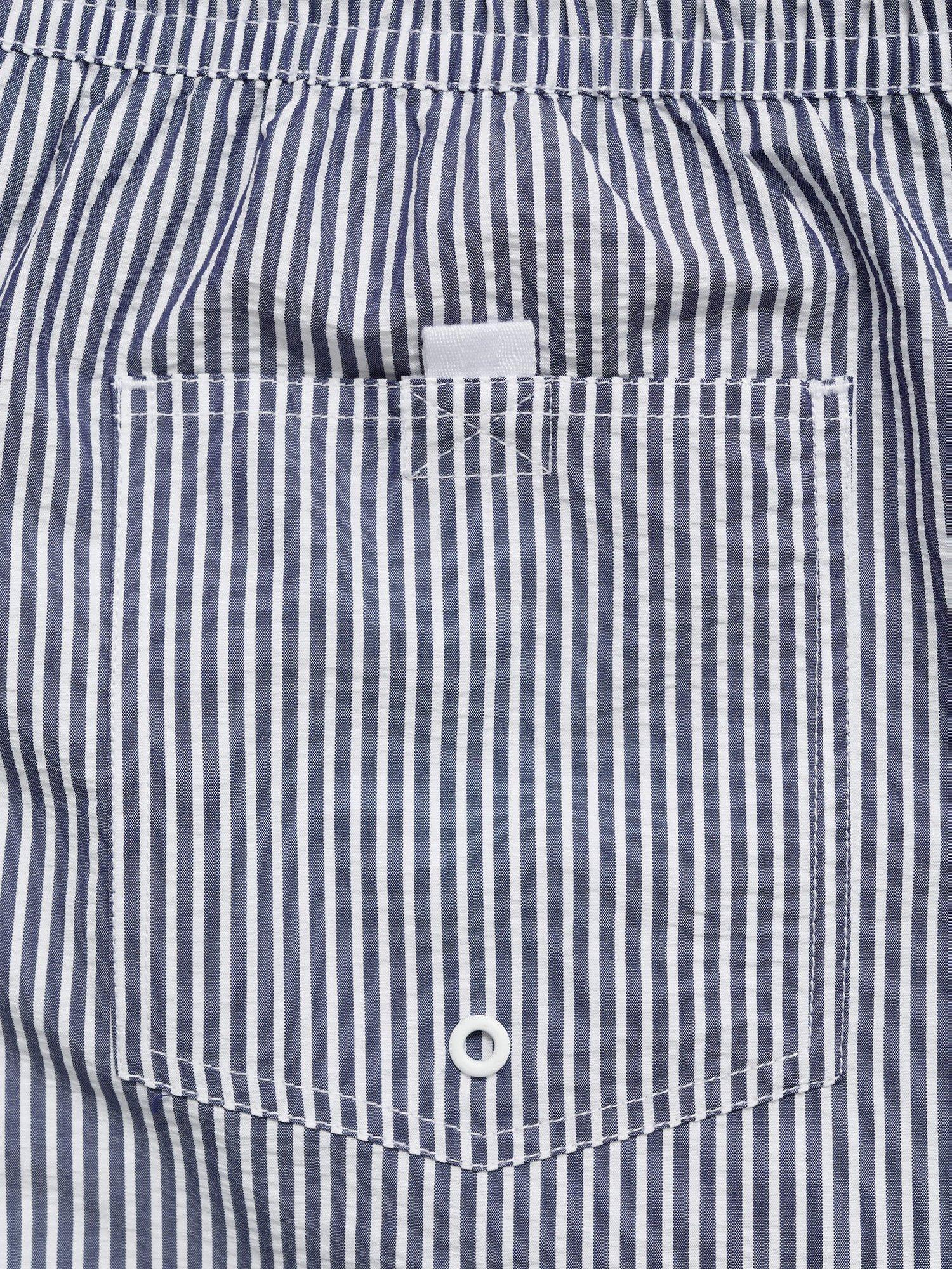 Product image 2 of 3, which shows Mango Stripe Seersucker Swim Trunks, Navy, XS
