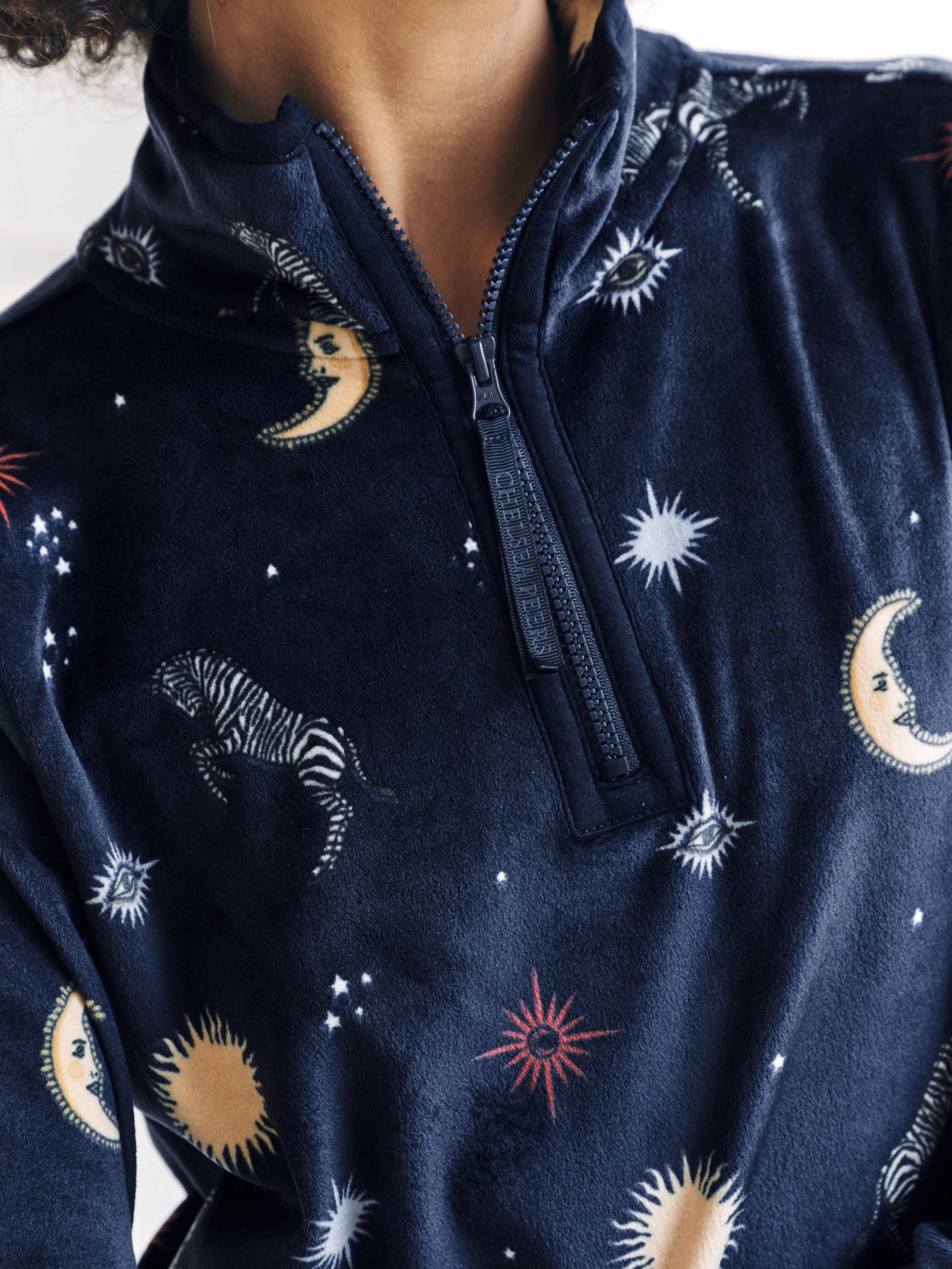 Product image 3 of 6, which shows Chelsea Peers Celestial Zebra Zip Neck Lounge Set, Navy, 18