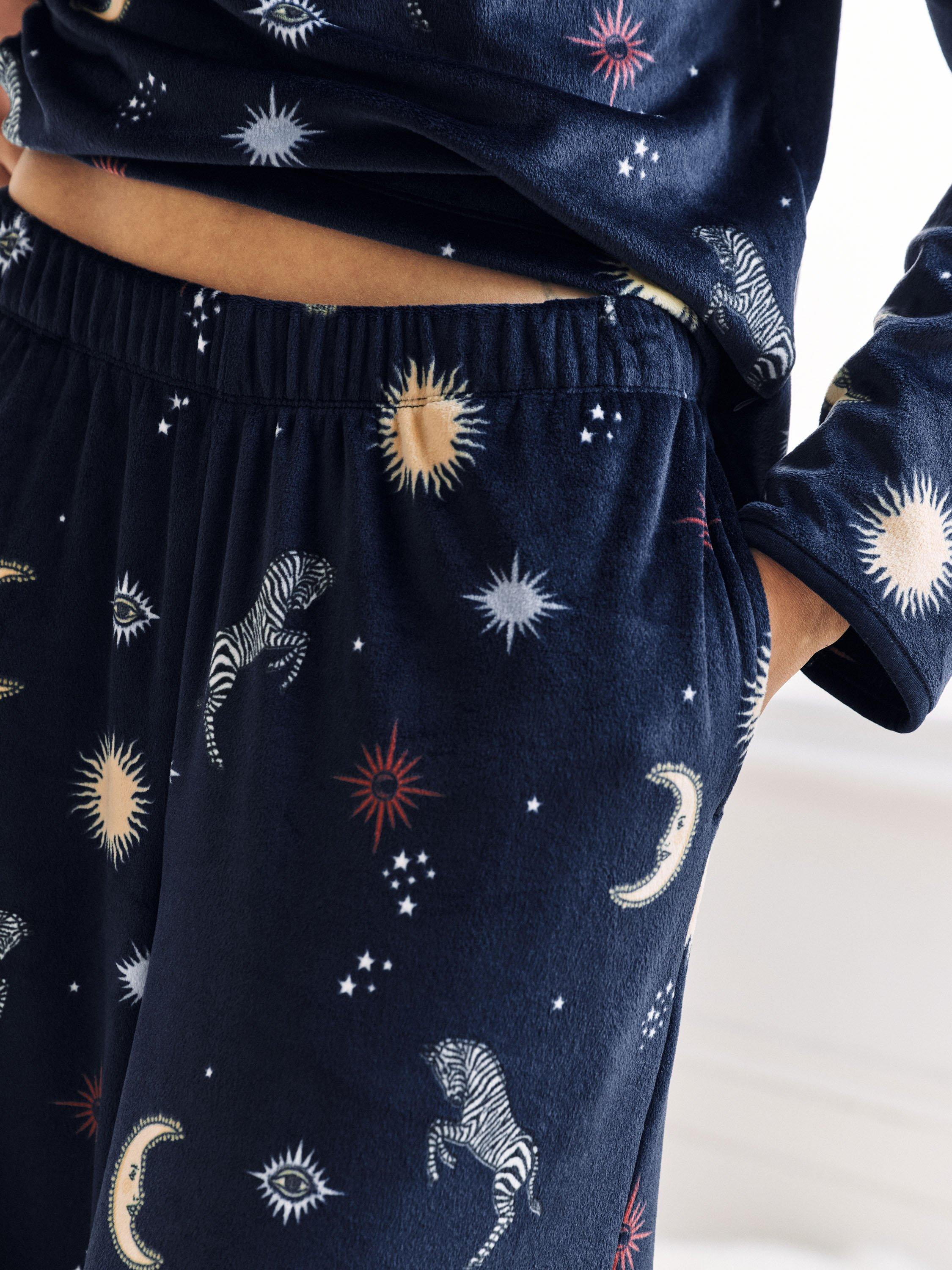 Product image 4 of 6, which shows Chelsea Peers Celestial Zebra Zip Neck Lounge Set, Navy, 18