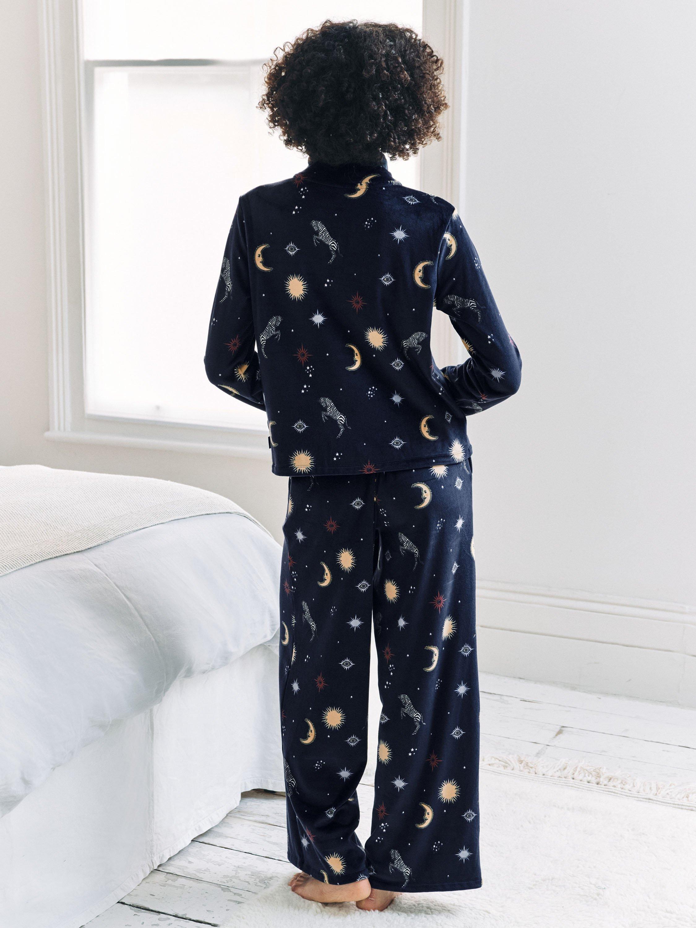 Product image 5 of 6, which shows Chelsea Peers Celestial Zebra Zip Neck Lounge Set, Navy, 18