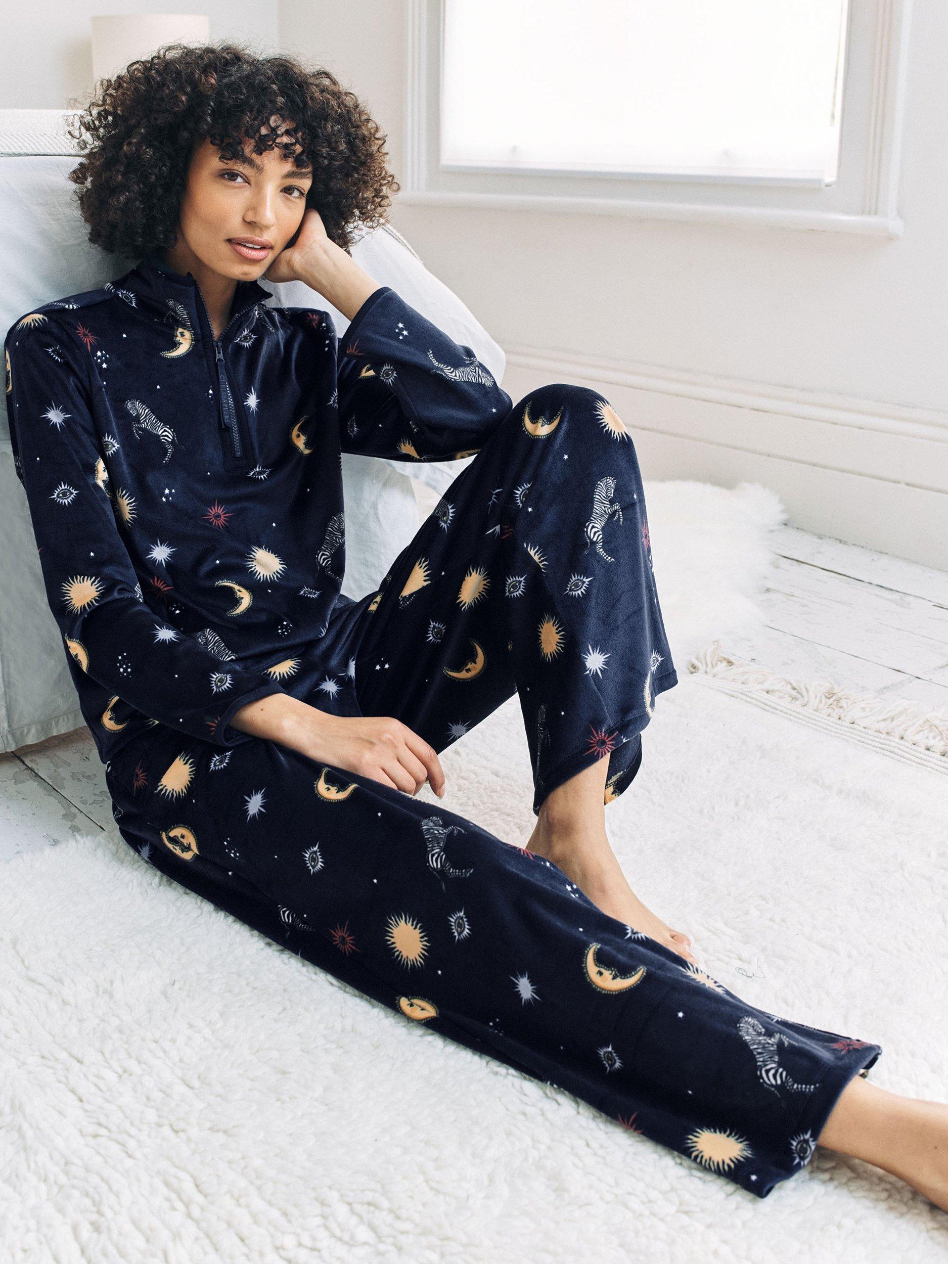 Product image 6 of 6, which shows Chelsea Peers Celestial Zebra Zip Neck Lounge Set, Navy, 18