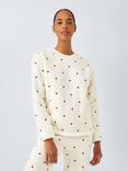 John Lewis Embroidered Heart Borg Lounge Set, Ivory/Red