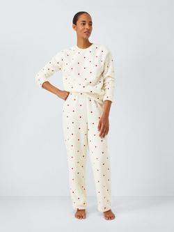 John Lewis Embroidered Heart Borg Lounge Set, Ivory/Red - view 2, Ivory/Red