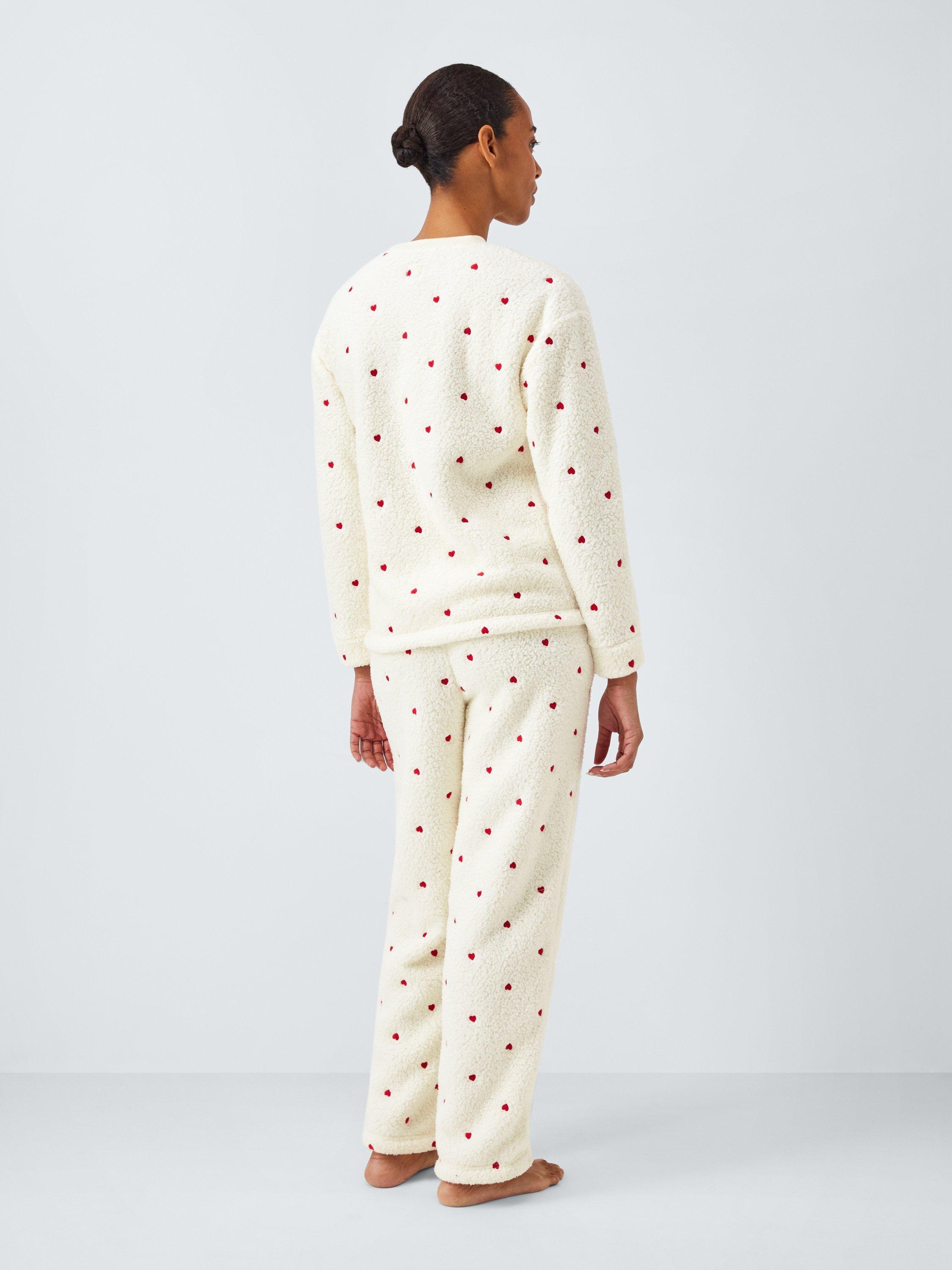 Product image 3 of 6, which shows John Lewis Embroidered Heart Borg Lounge Set, Ivory/Red, S