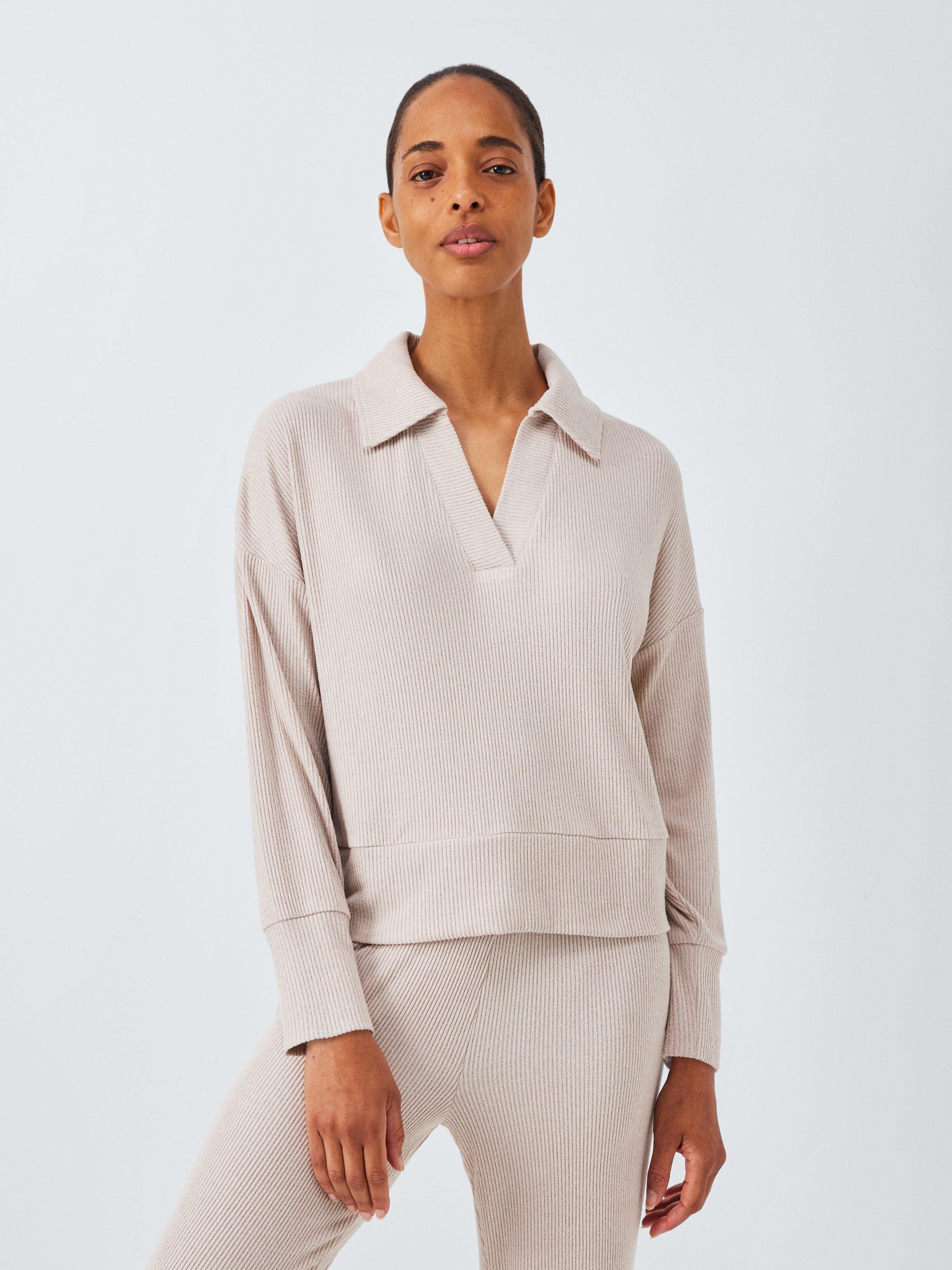 Product image 1 of 5, which shows John Lewis Mini Ribbed Polo Lounge Set, Oatmeal, S