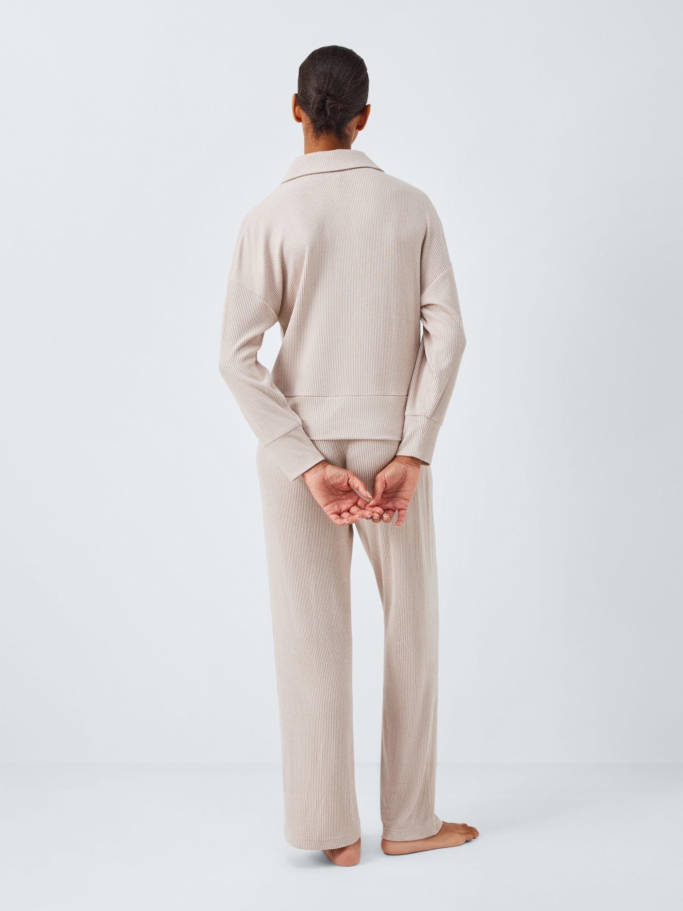 Product image 2 of 5, which shows John Lewis Mini Ribbed Polo Lounge Set, Oatmeal, S