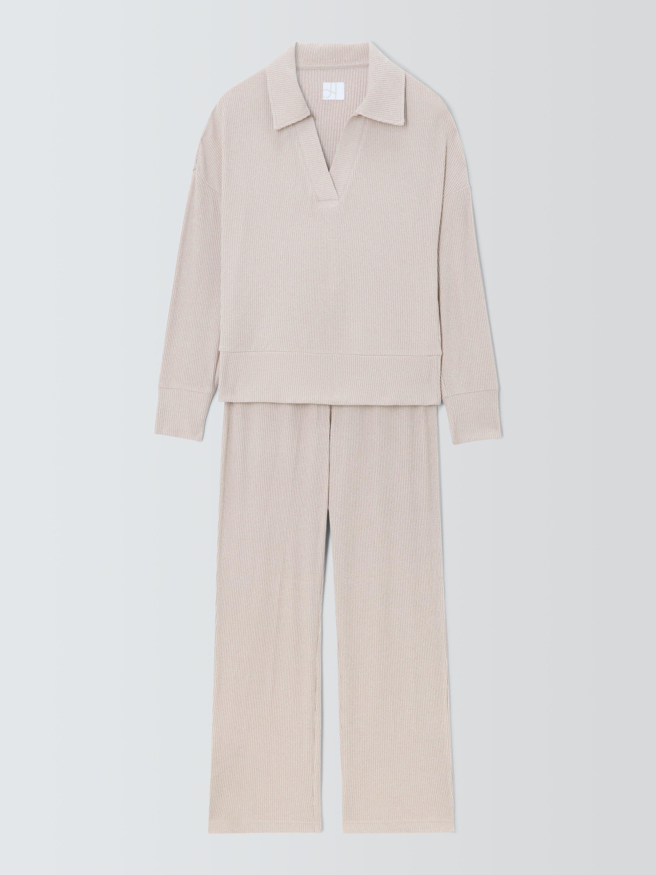 Product image 4 of 5, which shows John Lewis Mini Ribbed Polo Lounge Set, Oatmeal, S