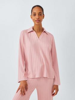 John Lewis Snit Ribbed Polo Lounge Set, Blush