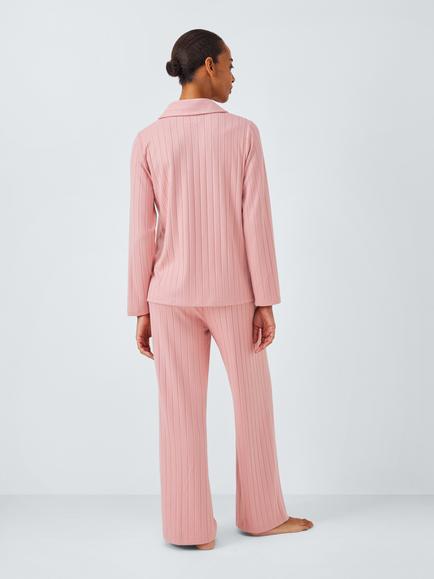 John Lewis Snit Ribbed Polo Lounge Set - view 2, Blush
