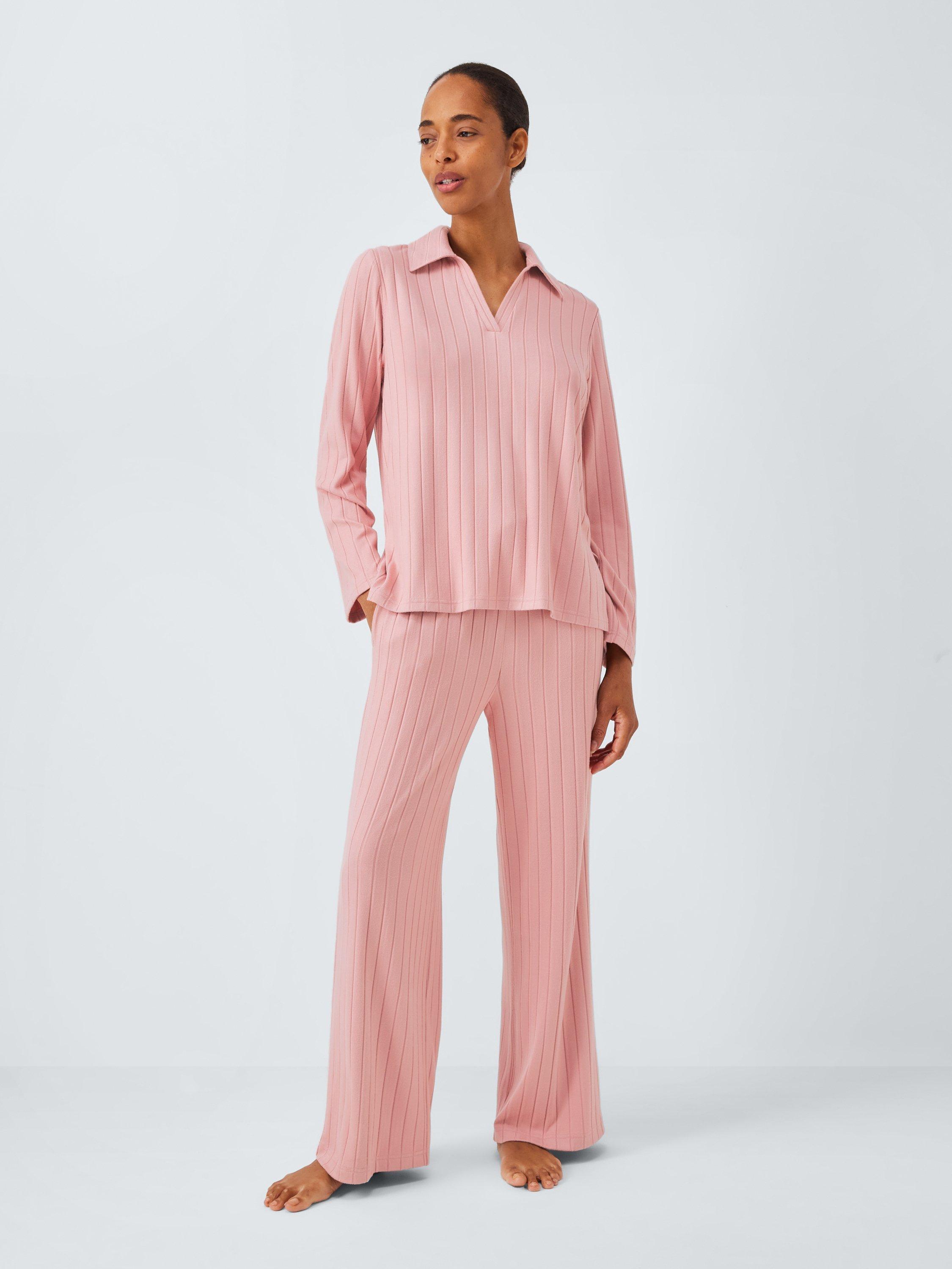 Product image 3 of 6, which shows John Lewis Snit Ribbed Polo Lounge Set, Blush, S