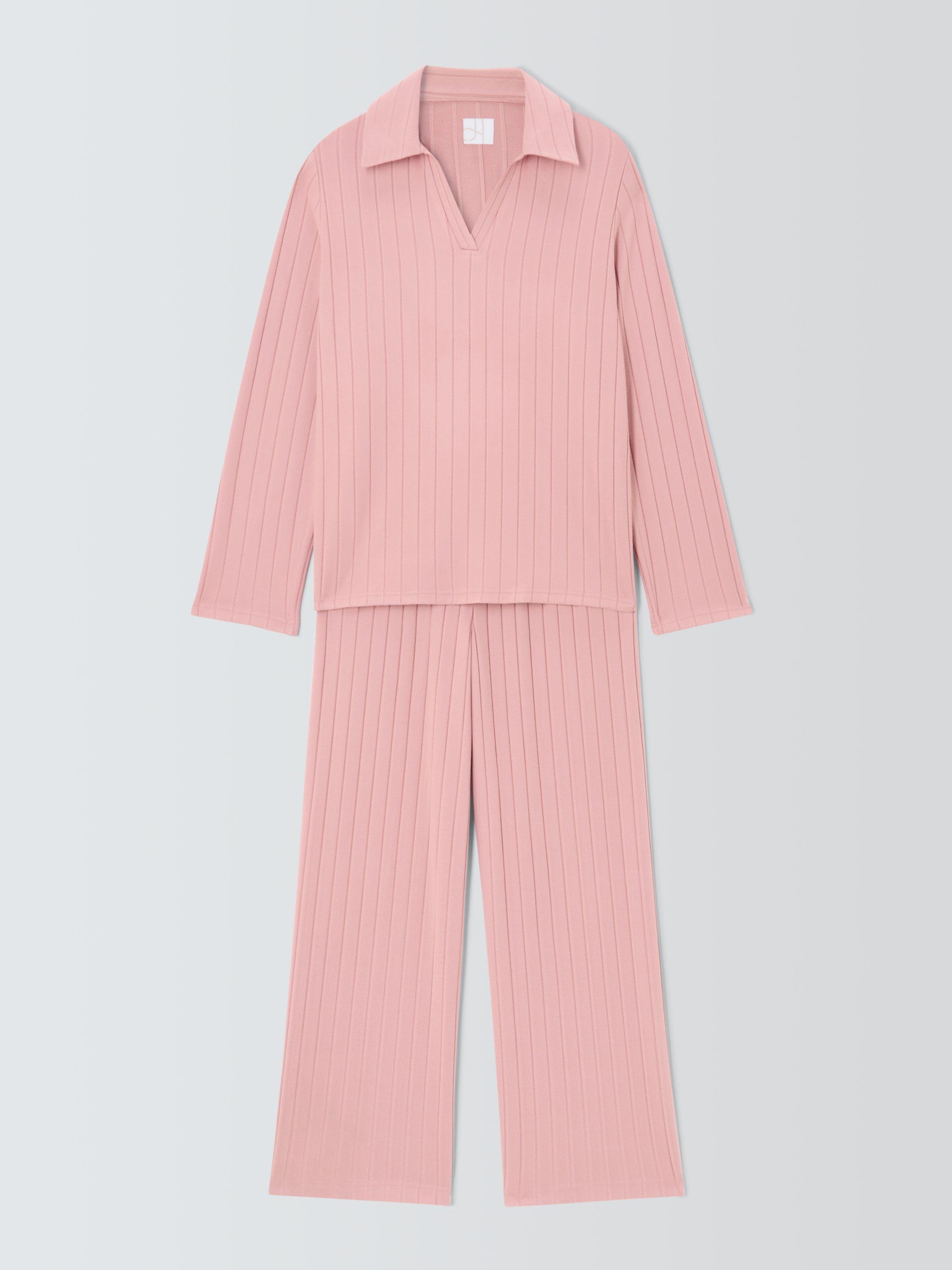 Product image 4 of 6, which shows John Lewis Snit Ribbed Polo Lounge Set, Blush, S