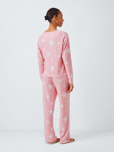 John Lewis Enora Star Long Pyjama Set, Blush - view 2, Blush