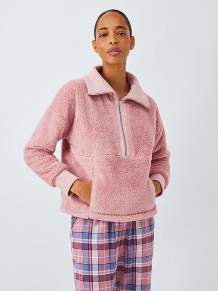 John Lewis 1/2 Zip Fleece Lounge Top, Pink