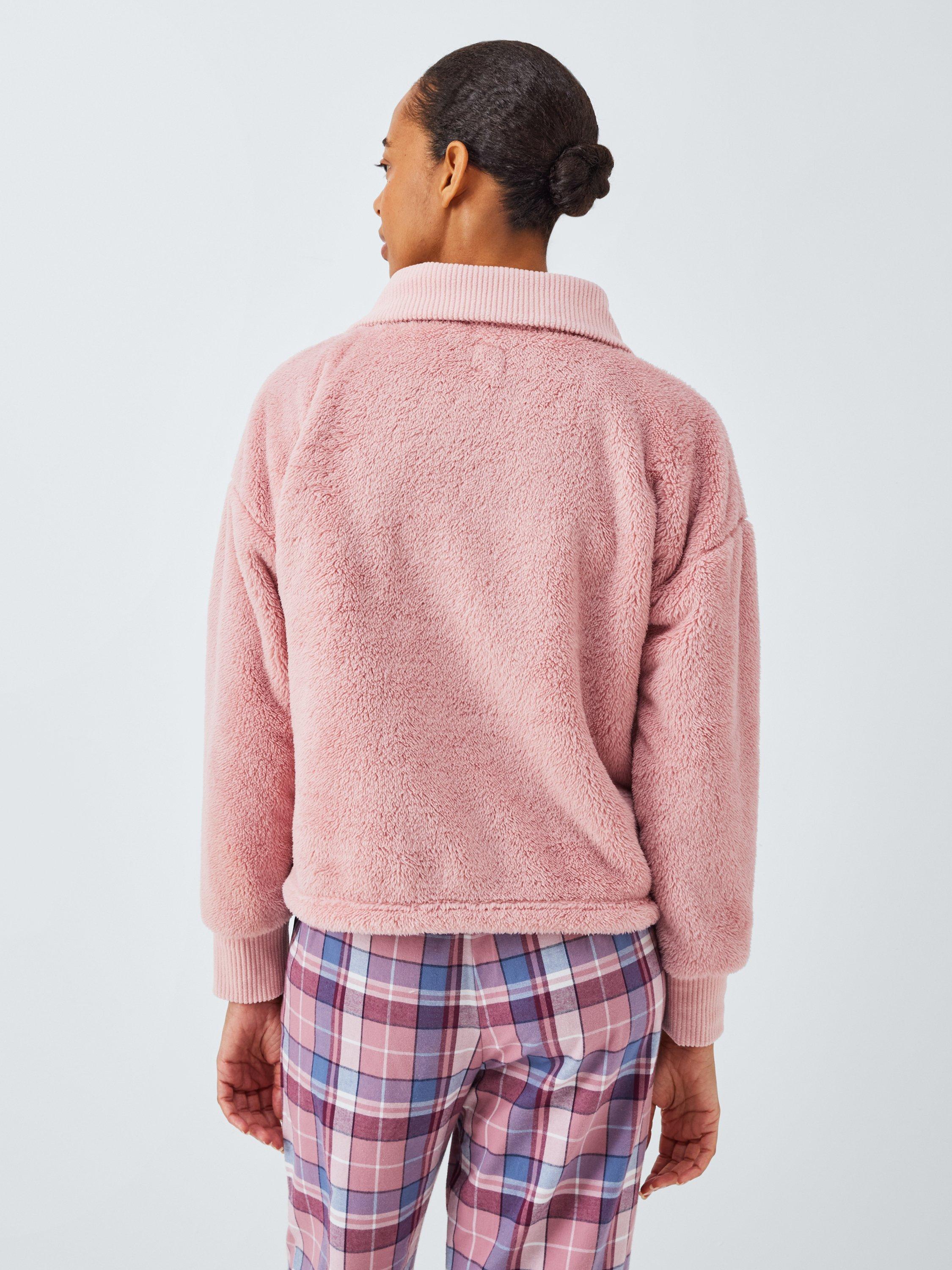 Product image 2 of 5, which shows John Lewis 1/2 Zip Fleece Lounge Top, Pink, S