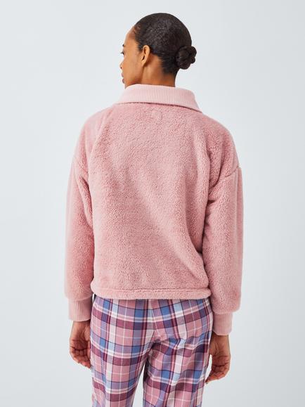 John Lewis 1/2 Zip Fleece Lounge Top - view 2, Pink