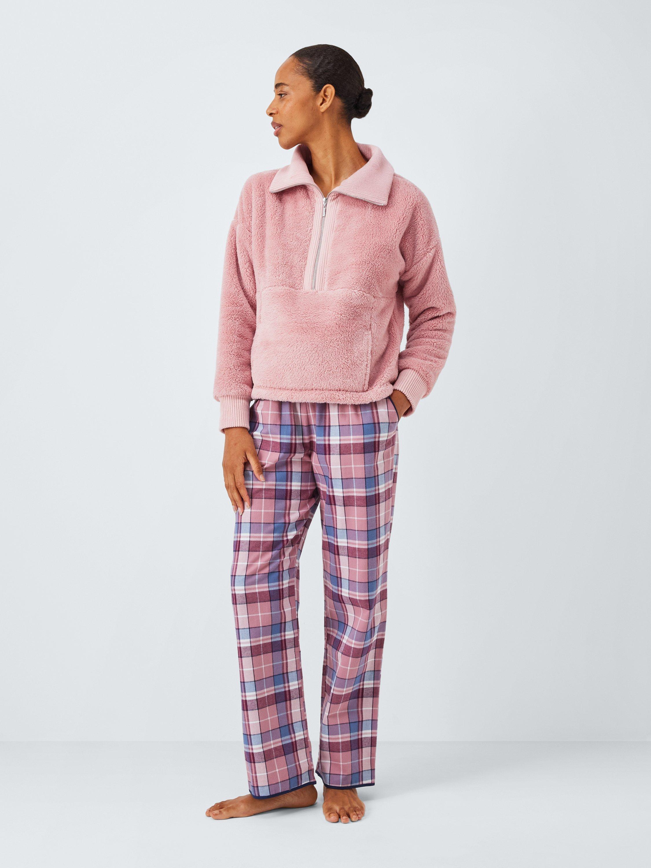Product image 3 of 5, which shows John Lewis 1/2 Zip Fleece Lounge Top, Pink, S