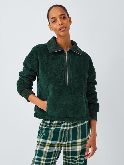 John Lewis 1/2 Zip Fleece Lounge Top, Scarab