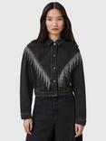 AllSaints Marlene Fringe Embellishment Pure Organic Cotton Denim Jacket, Black