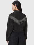 AllSaints Marlene Fringe Embellishment Pure Organic Cotton Denim Jacket, Black