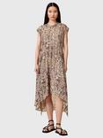 AllSaints Arwen Animal Print Midi Dress, Evia Sand/Multi