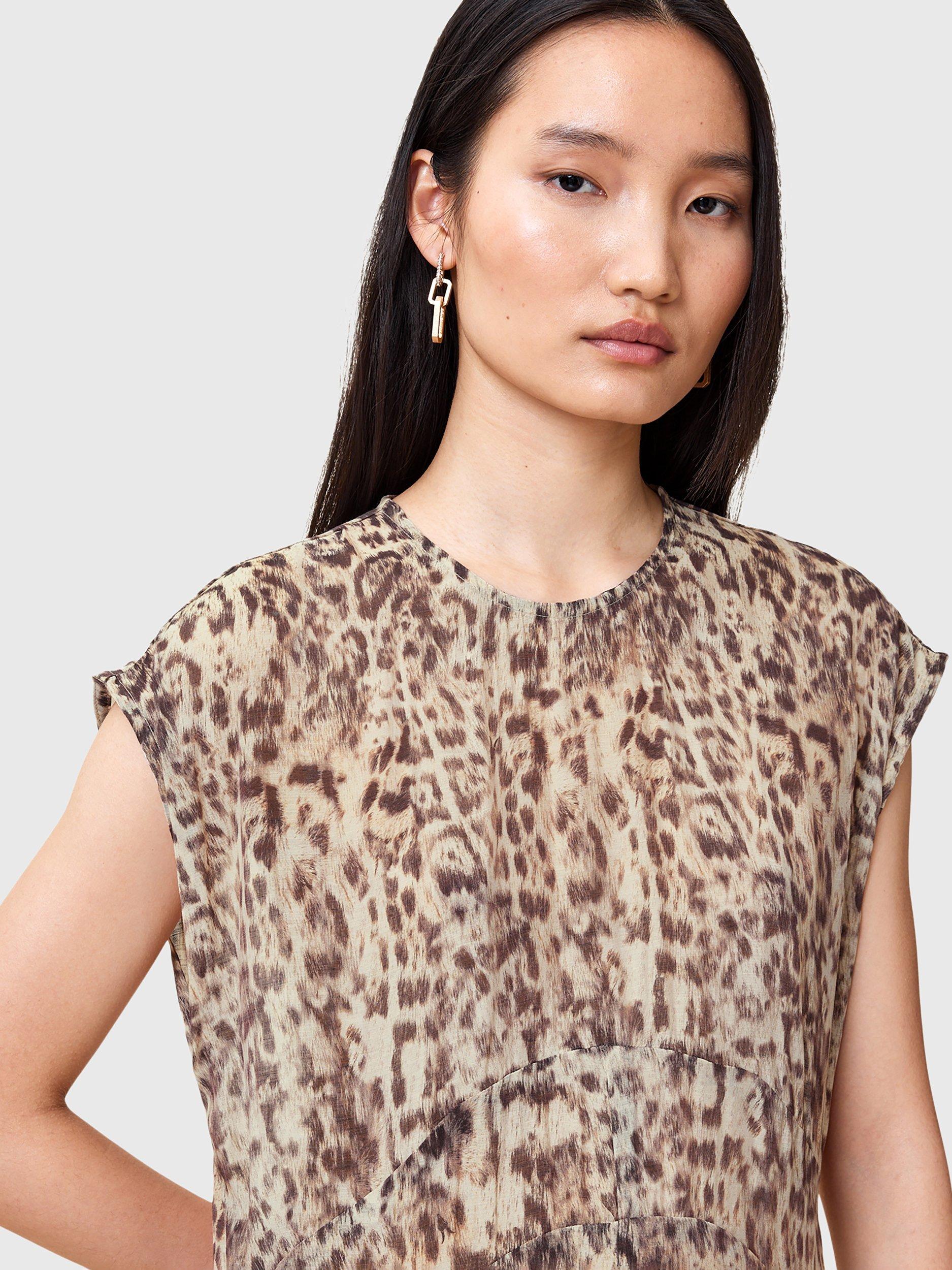 Product image 3 of 5, which shows AllSaints Arwen Animal Print Midi Dress, Evia Sand/Multi, 10