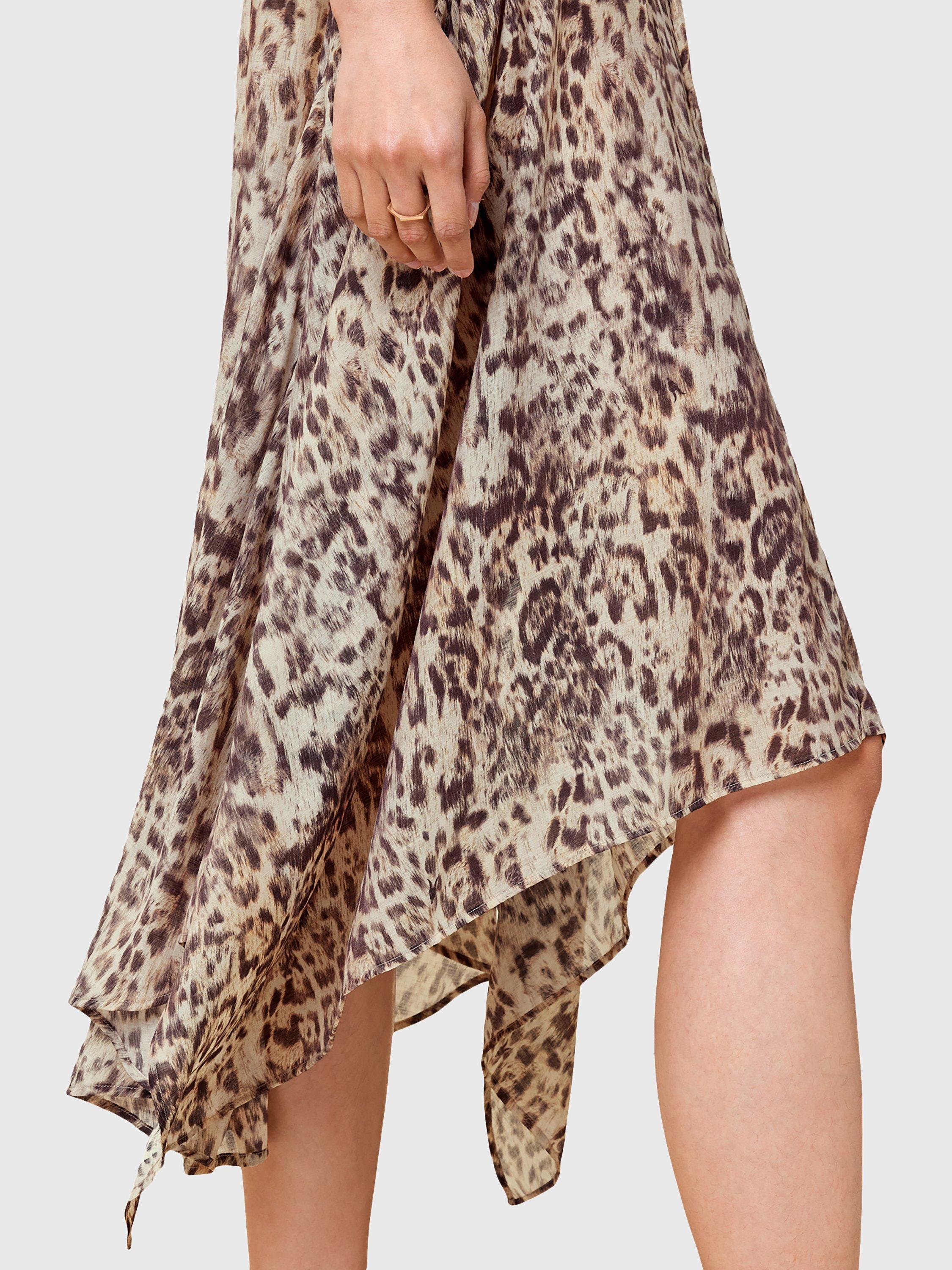 Product image 5 of 5, which shows AllSaints Arwen Animal Print Midi Dress, Evia Sand/Multi, 10