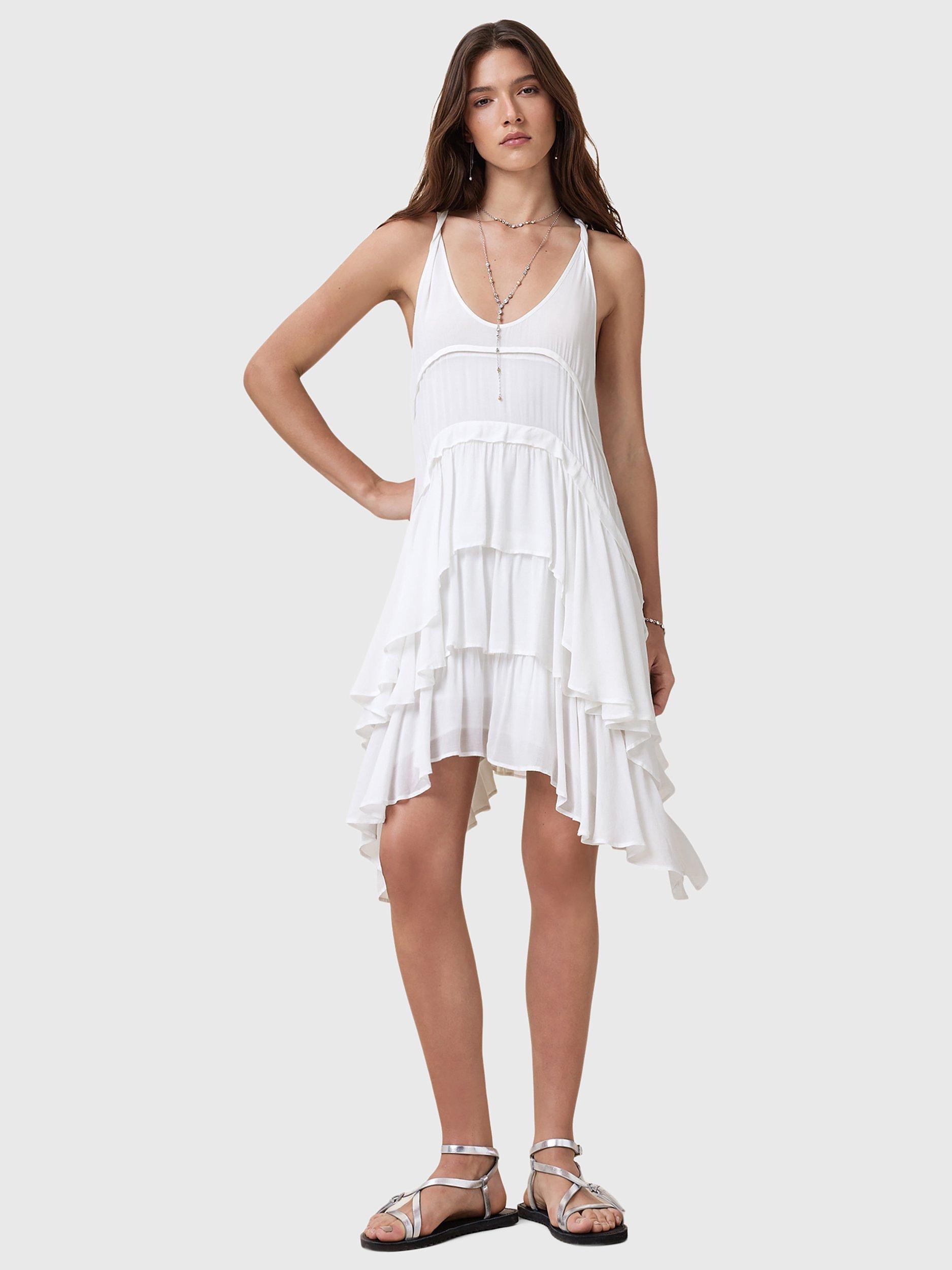 Product image 3 of 9, which shows AllSaints Cavarly Tiered Summer MIni Dress, Optic White, 8