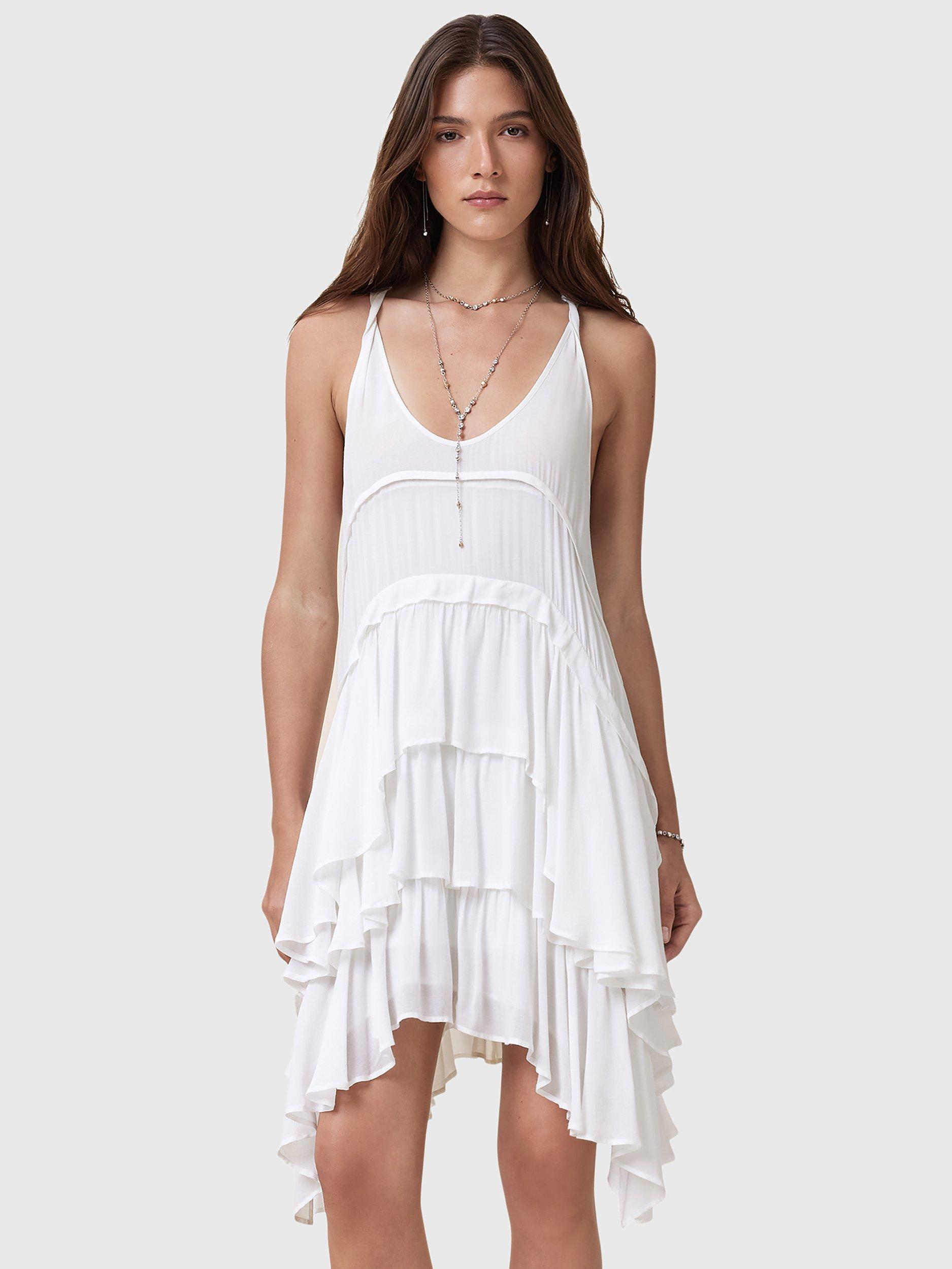 Product image 7 of 9, which shows AllSaints Cavarly Tiered Summer MIni Dress, Optic White, 8