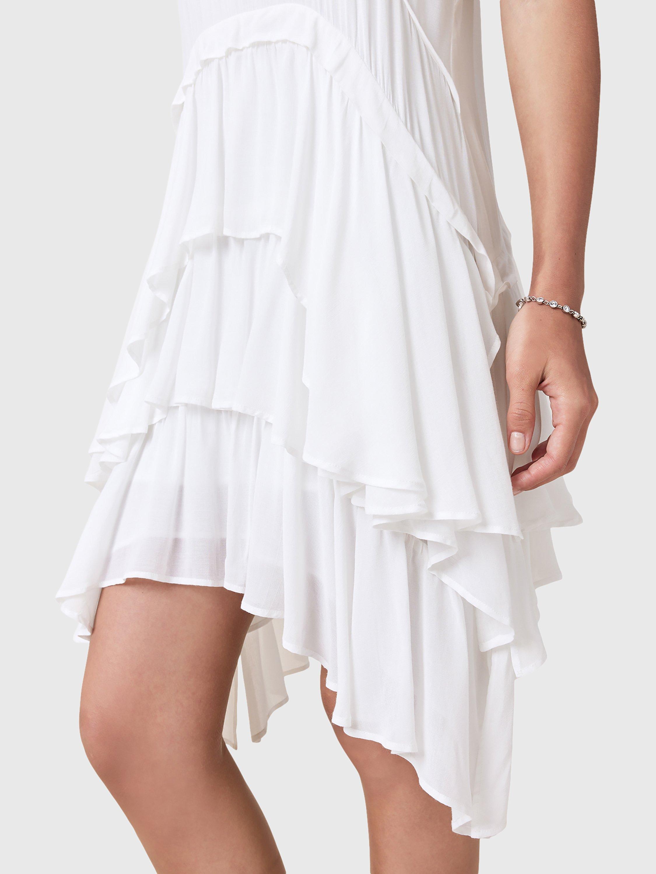 Product image 8 of 9, which shows AllSaints Cavarly Tiered Summer MIni Dress, Optic White, 8