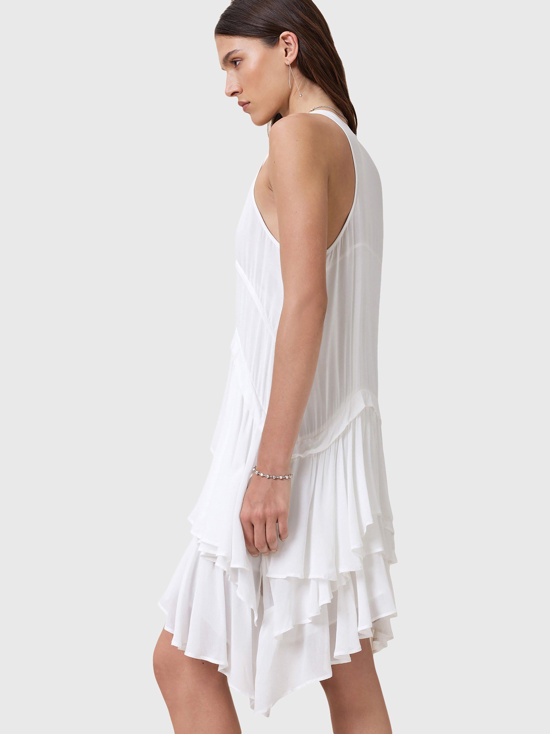 Product image 9 of 9, which shows AllSaints Cavarly Tiered Summer MIni Dress, Optic White, 8