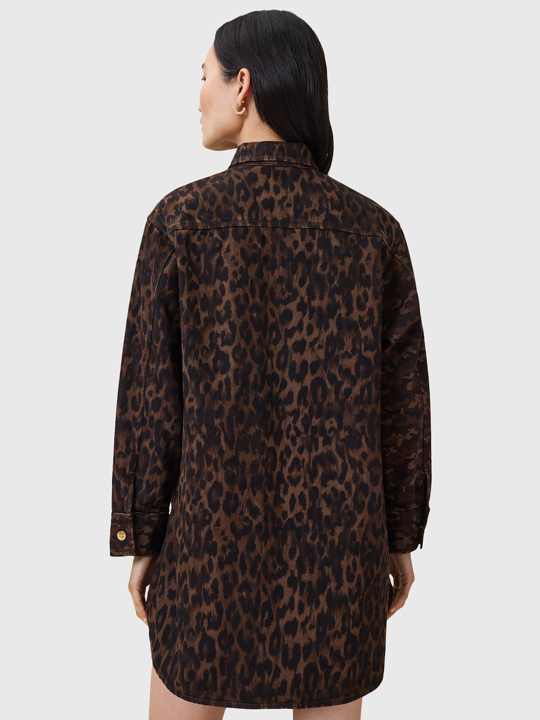 Product image 2 of 7, which shows AllSaints Faye Cotton Blend Oversized Shacket Dress, Camo Brown, L
