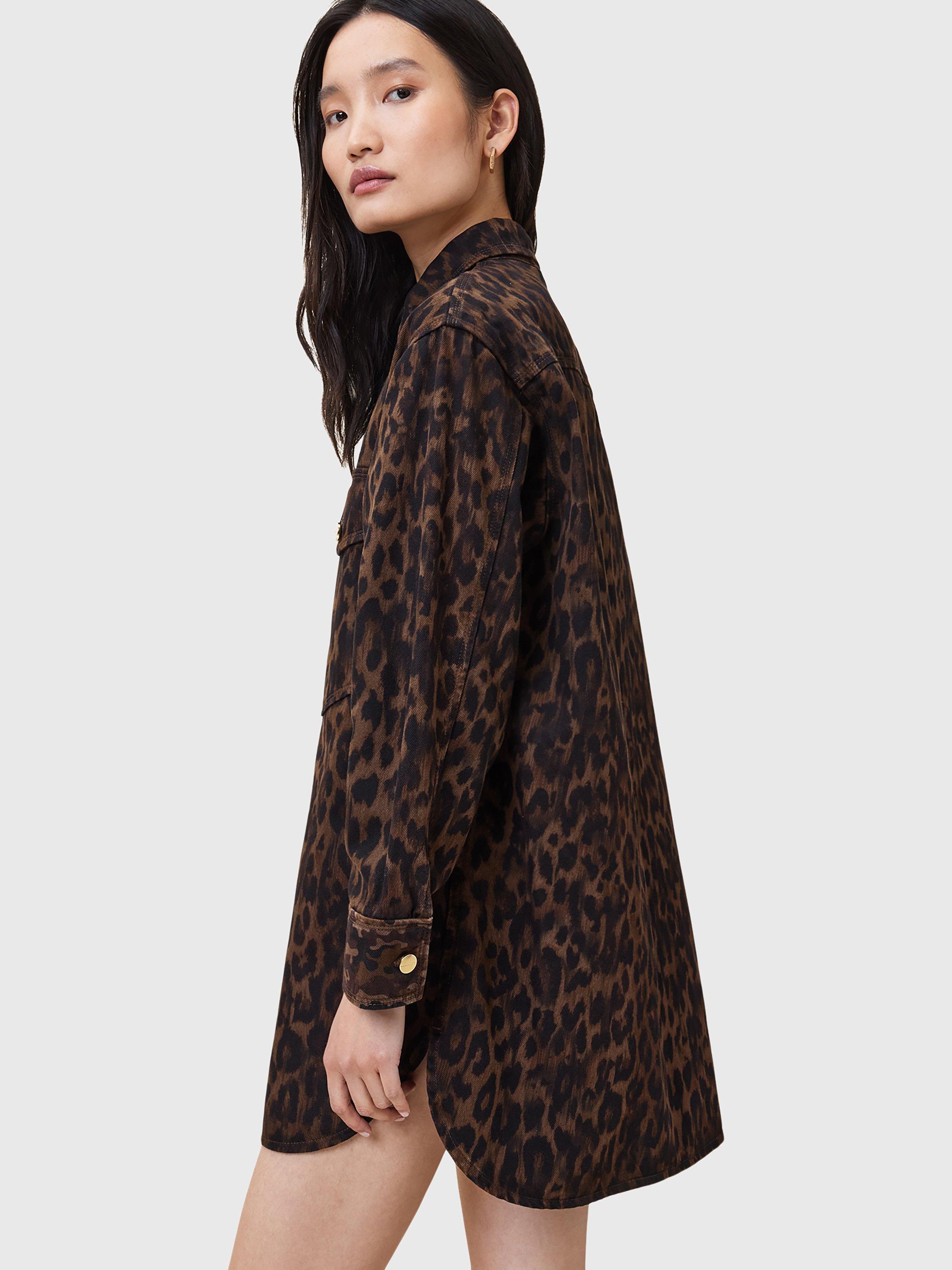 Product image 7 of 7, which shows AllSaints Faye Cotton Blend Oversized Shacket Dress, Camo Brown, L