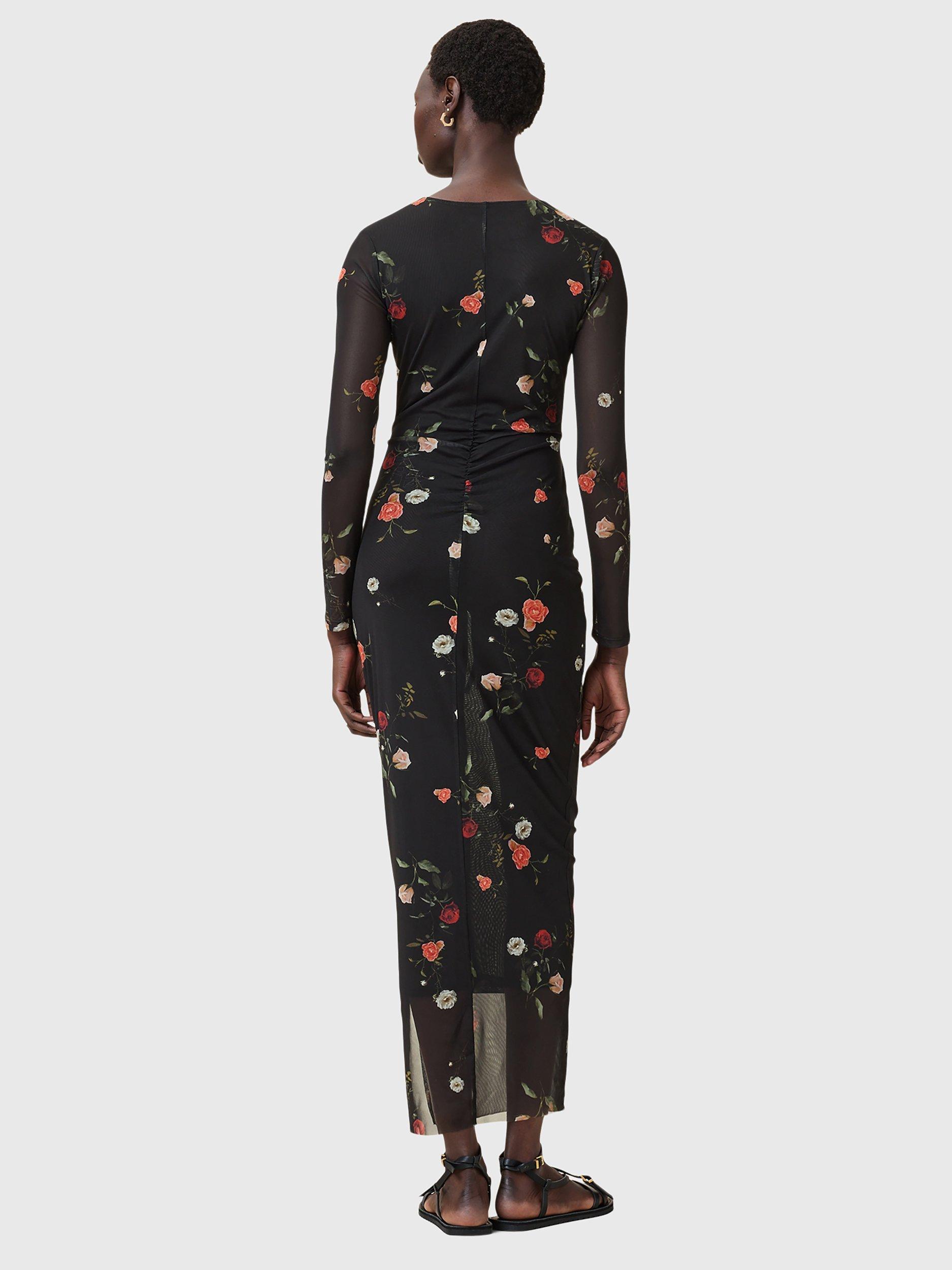 Product image 2 of 6, which shows AllSaints Kathy Floral Mesh Dress, Briar Black, 8