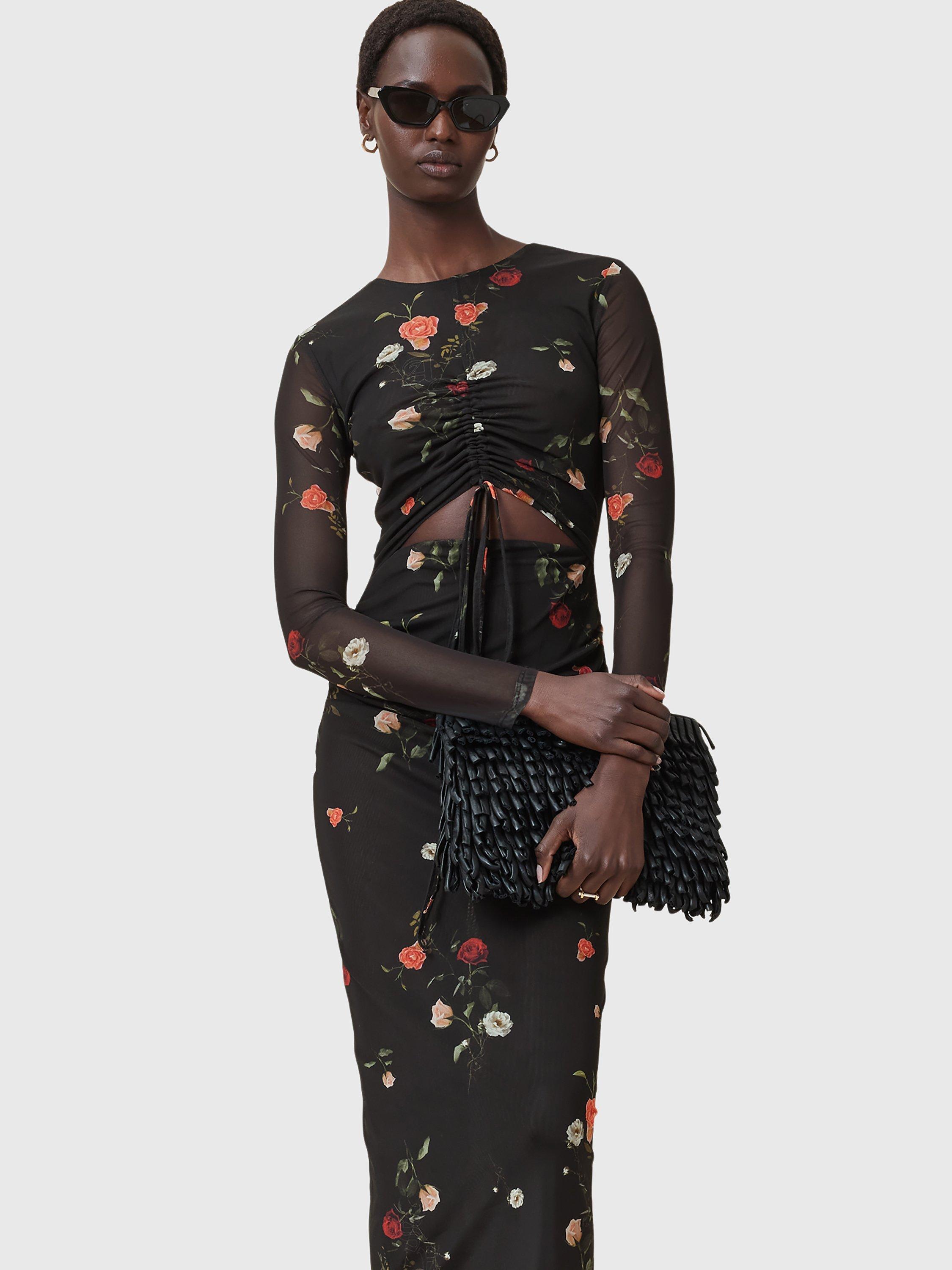 Product image 5 of 6, which shows AllSaints Kathy Floral Mesh Dress, Briar Black, 8