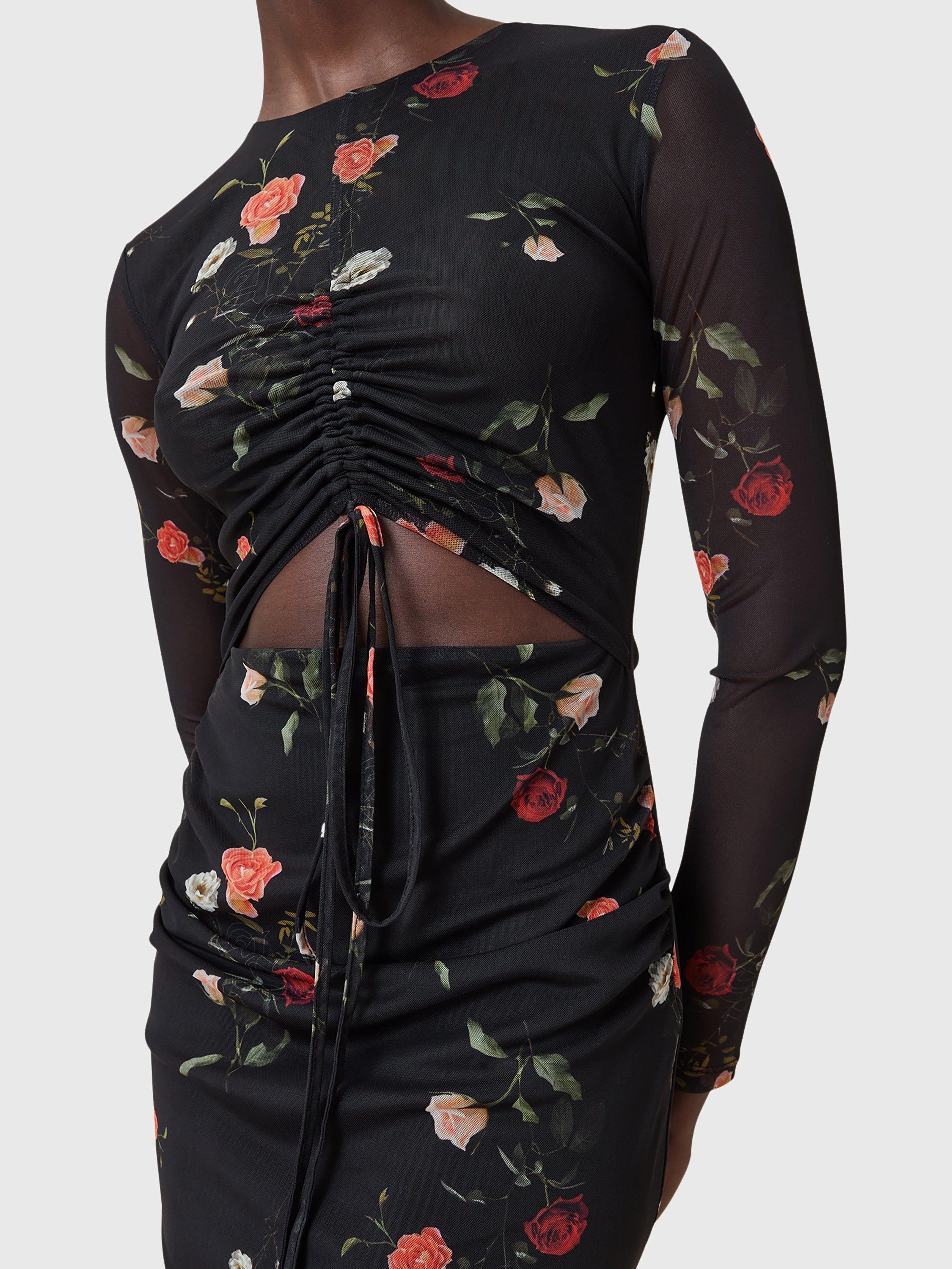 Product image 6 of 6, which shows AllSaints Kathy Floral Mesh Dress, Briar Black, 8