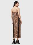 AllSaints Melia Animal Print Lace Trim Maxi Dress, Evia Golden Brown