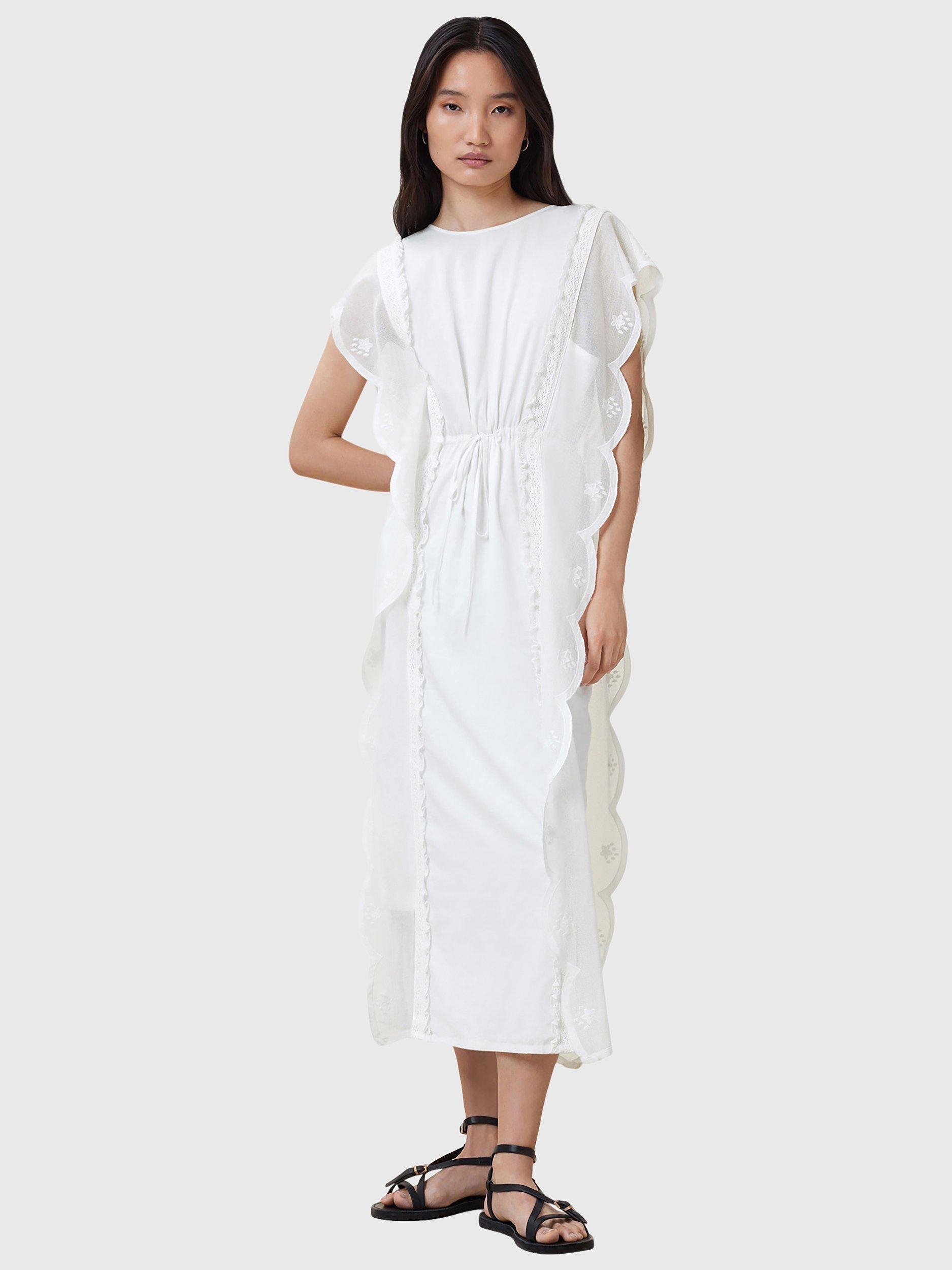 Product image 3 of 7, which shows AllSaints Ola Ruffle Midi Dress, Off White, 12