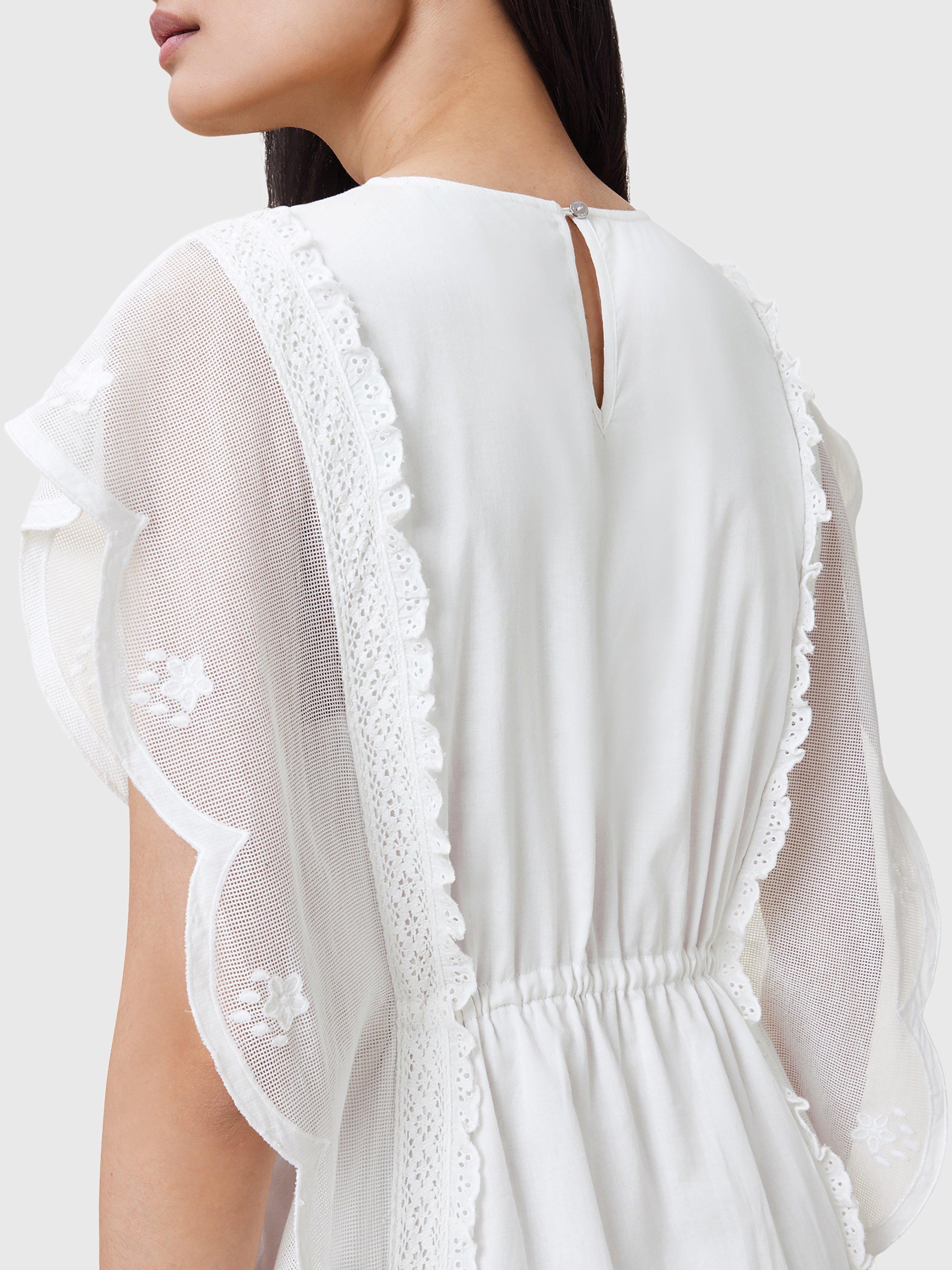 Product image 5 of 7, which shows AllSaints Ola Ruffle Midi Dress, Off White, 12